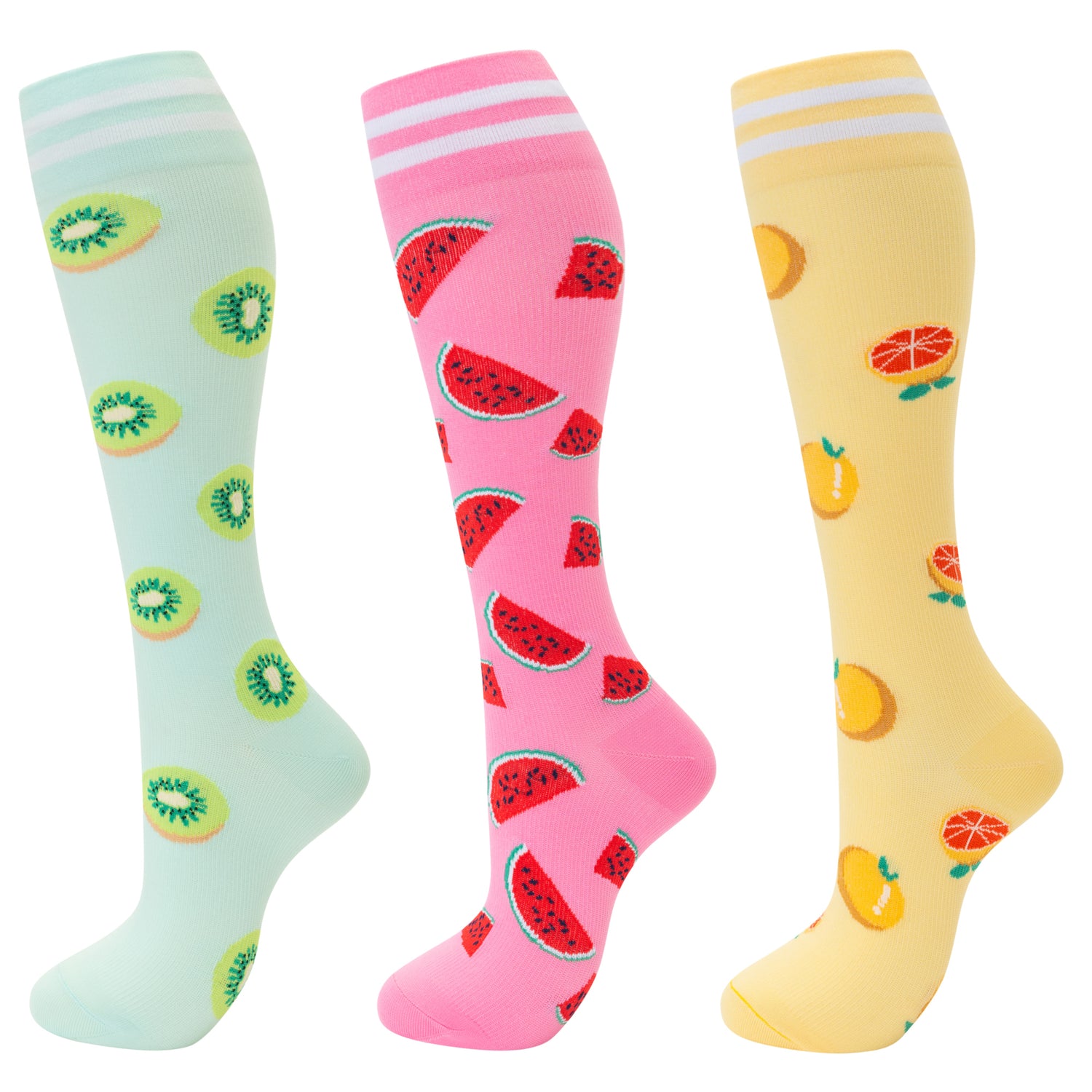 fenglaoda Compression Socks for Women Fruits Pattern 3 Pairs