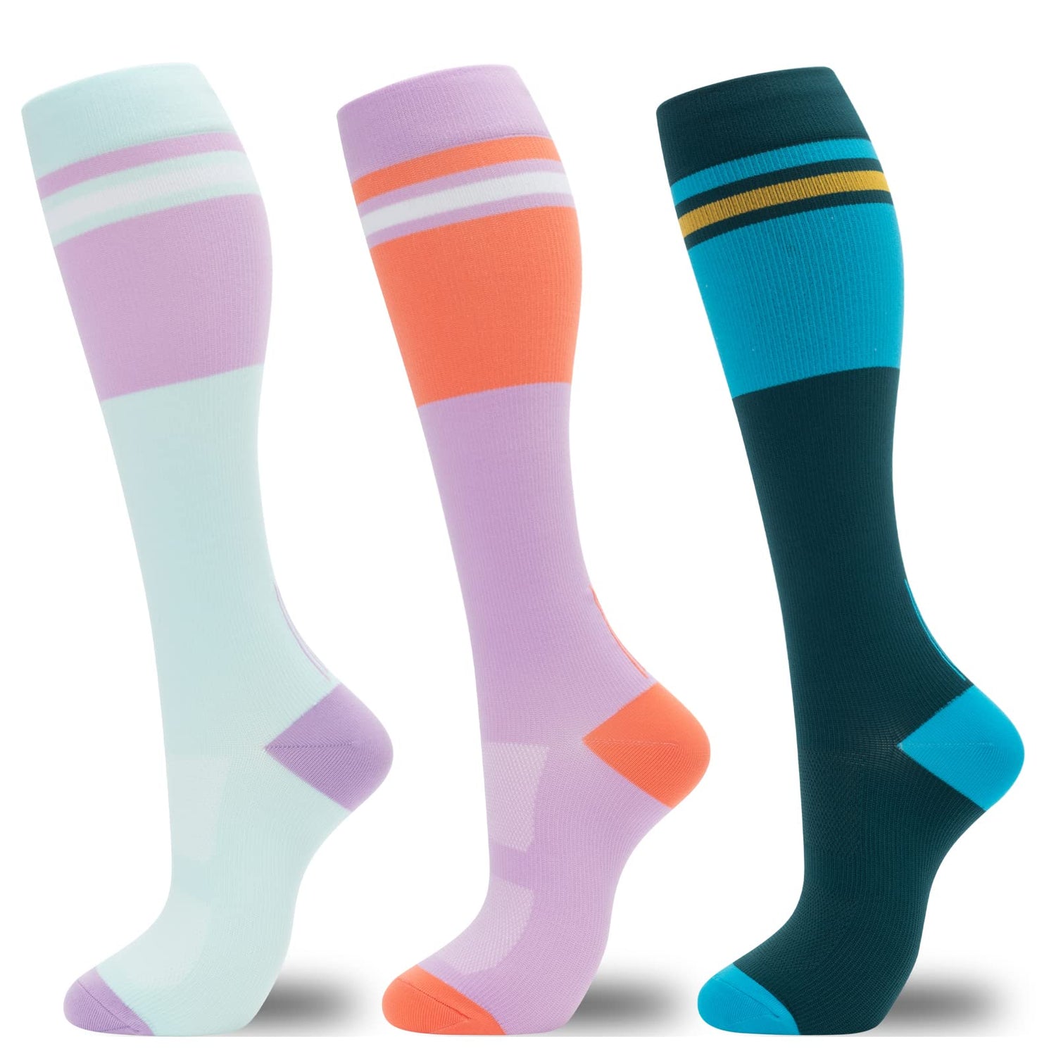Calcetines de compresión fenglaoda para mujeres y hombres, 3 pares, diseño con bloques de color