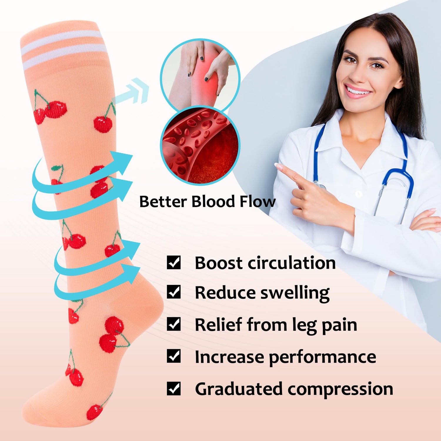 fenglaoda Compression Socks for Women Fruits Pattern 4 Pairs
