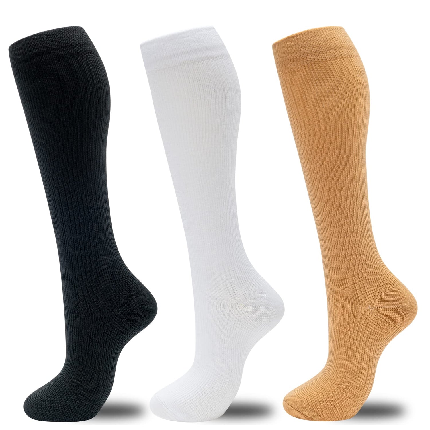 fenglaoda Compression Socks for Women Men 3 Pairs Solid Color
