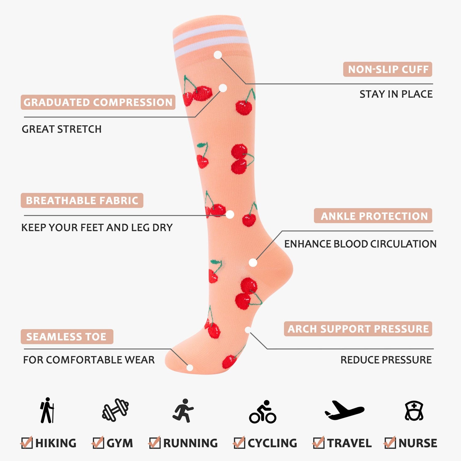 fenglaoda Compression Socks for Women Fruits Pattern 4 Pairs