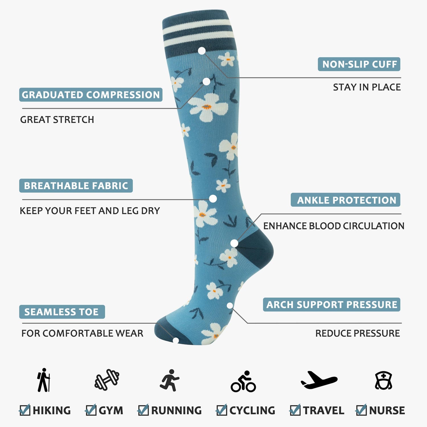 fenglaoda Compression Socks for Women Floral Pattern 4 Pairs