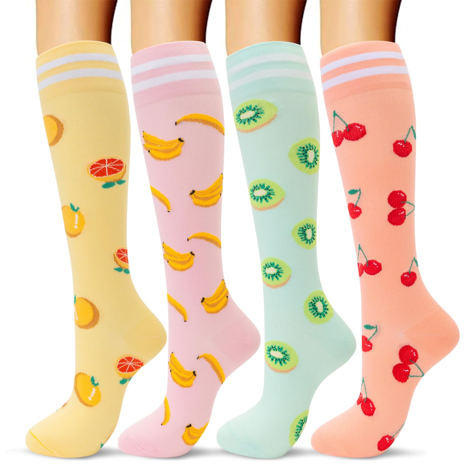 fenglaoda Compression Socks for Women Fruits Pattern 4 Pairs