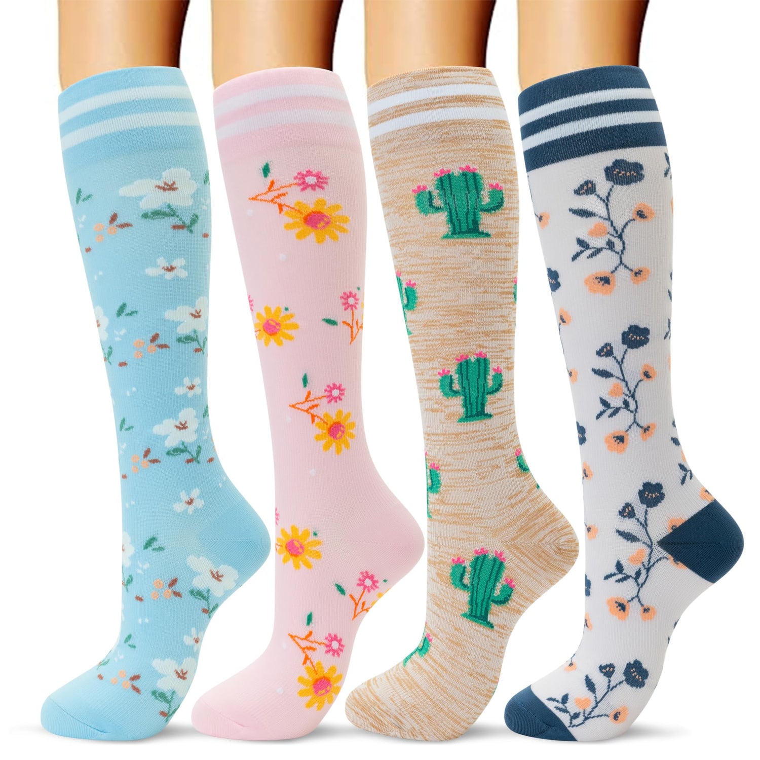 fenglaoda Compression Socks for Women Floral Pattern 4 Pairs