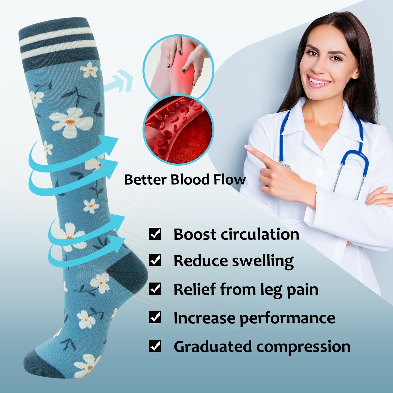 fenglaoda Compression Socks for Women Floral Pattern 4 Pairs