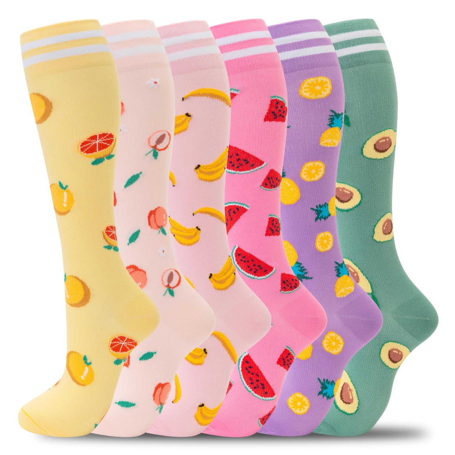 fenglaoda Compression Socks for Women Fruits Pattern 6 Pairs
