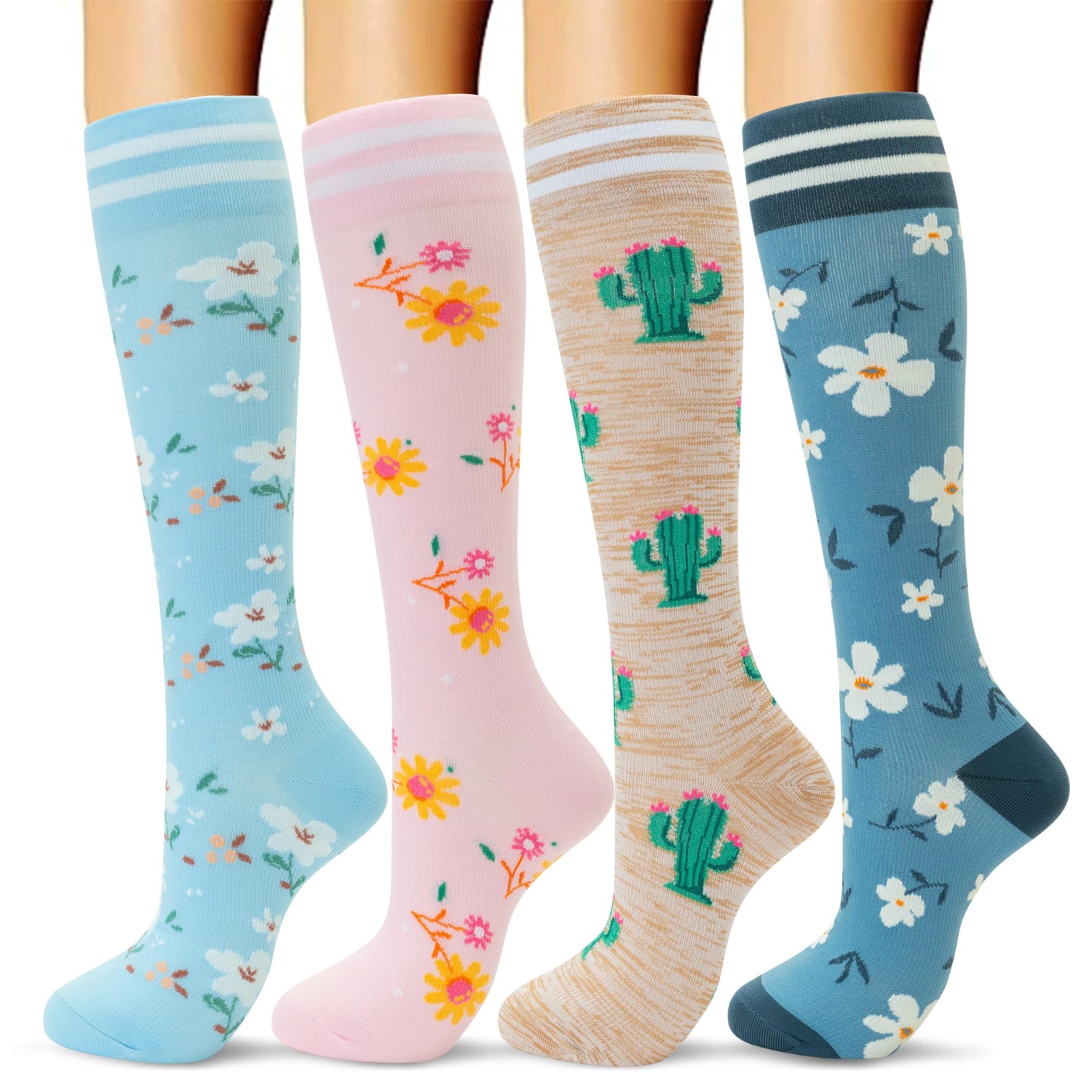fenglaoda Compression Socks for Women Floral Pattern 4 Pairs