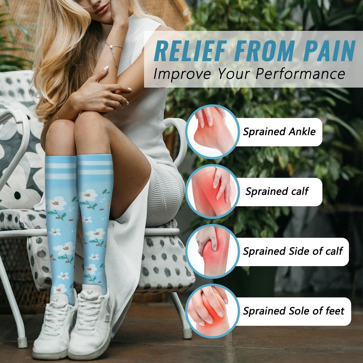 fenglaoda Compression Socks for Women Floral Pattern 4 Pairs