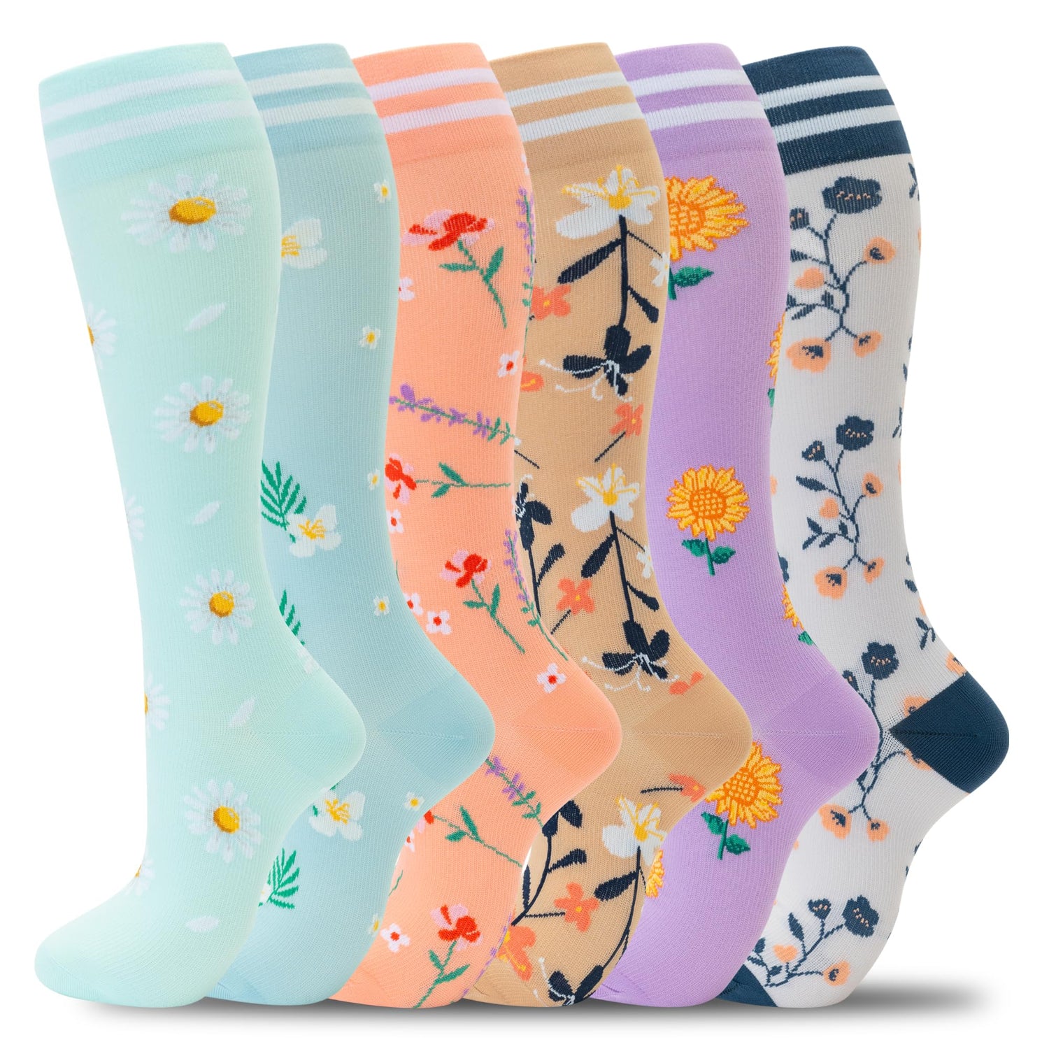 fenglaoda Compression Socks for Women Floral Pattern 6 Pairs