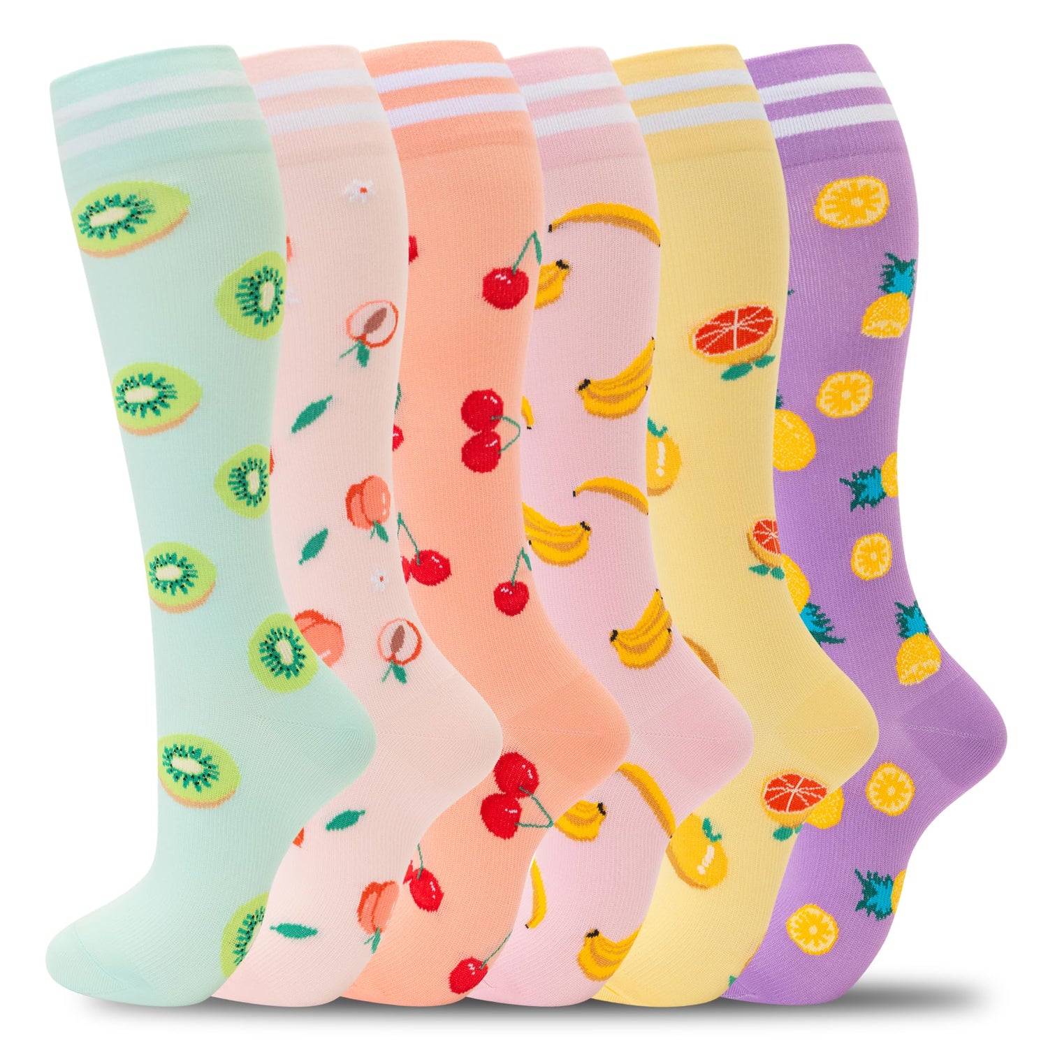 fenglaoda Compression Socks for Women Fruits Pattern 6 Pairs