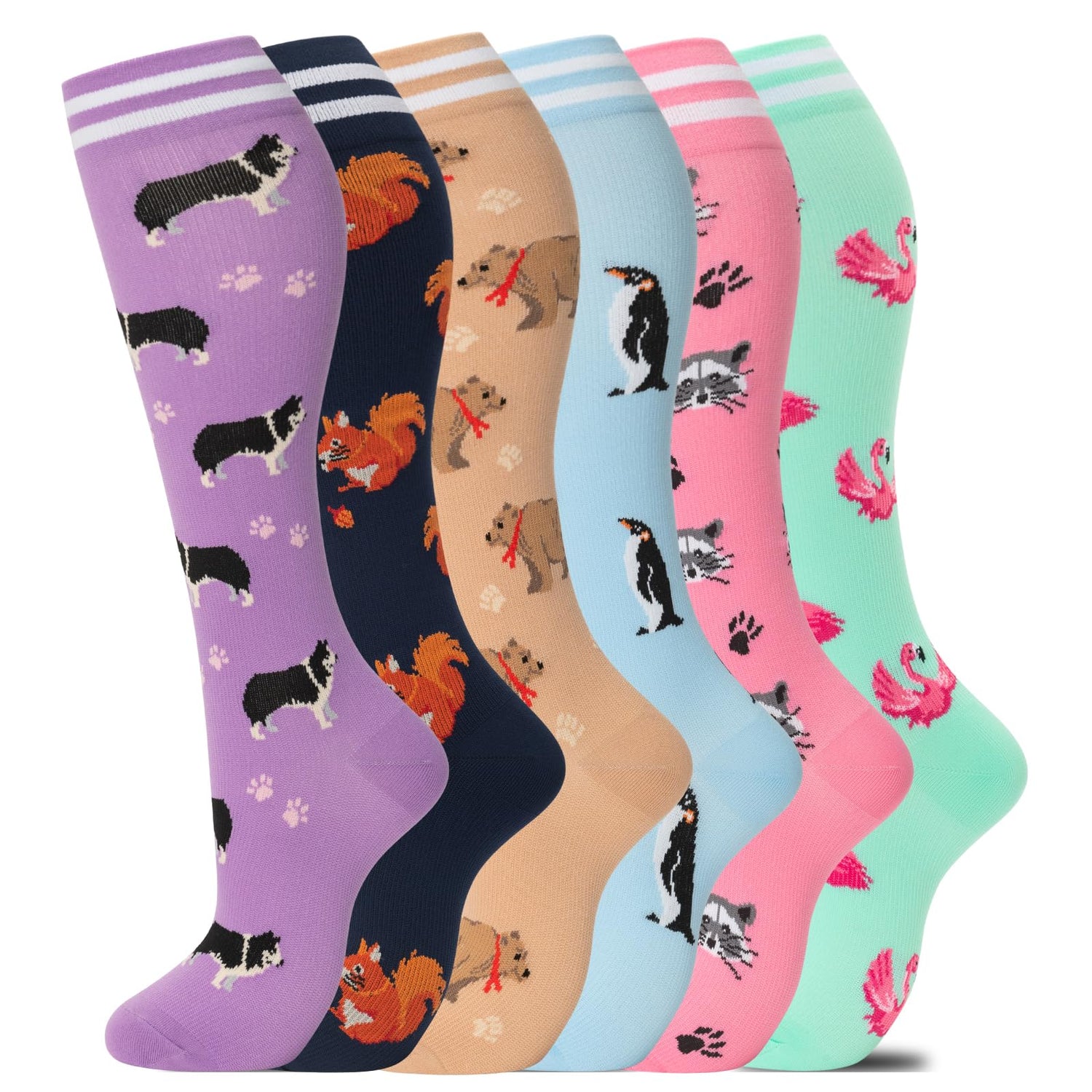 Calcetines de compresión fenglaoda para mujeres y hombres con estampado animal, 6 pares