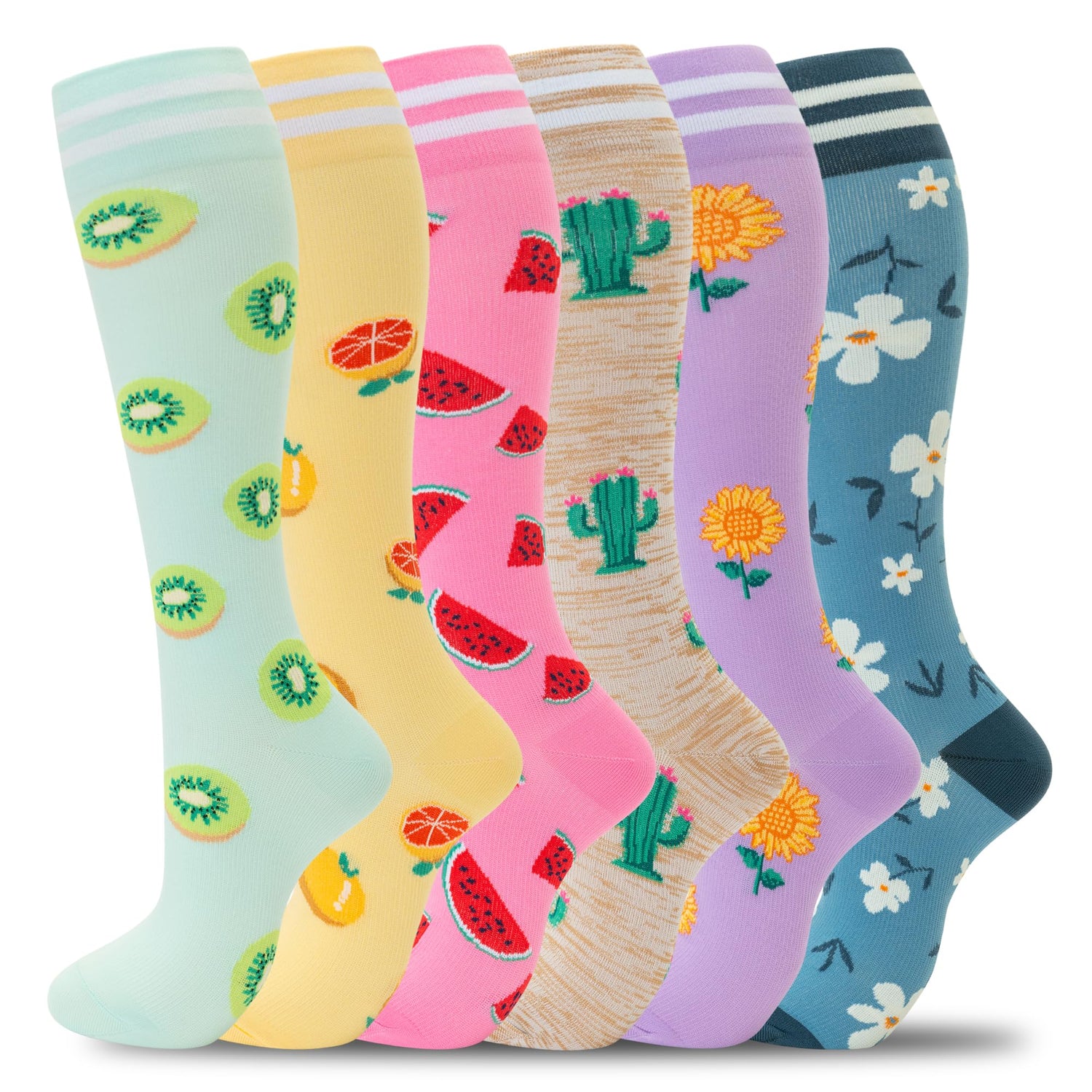fenglaoda Compression Socks for Women Floral Pattern 6 Pairs