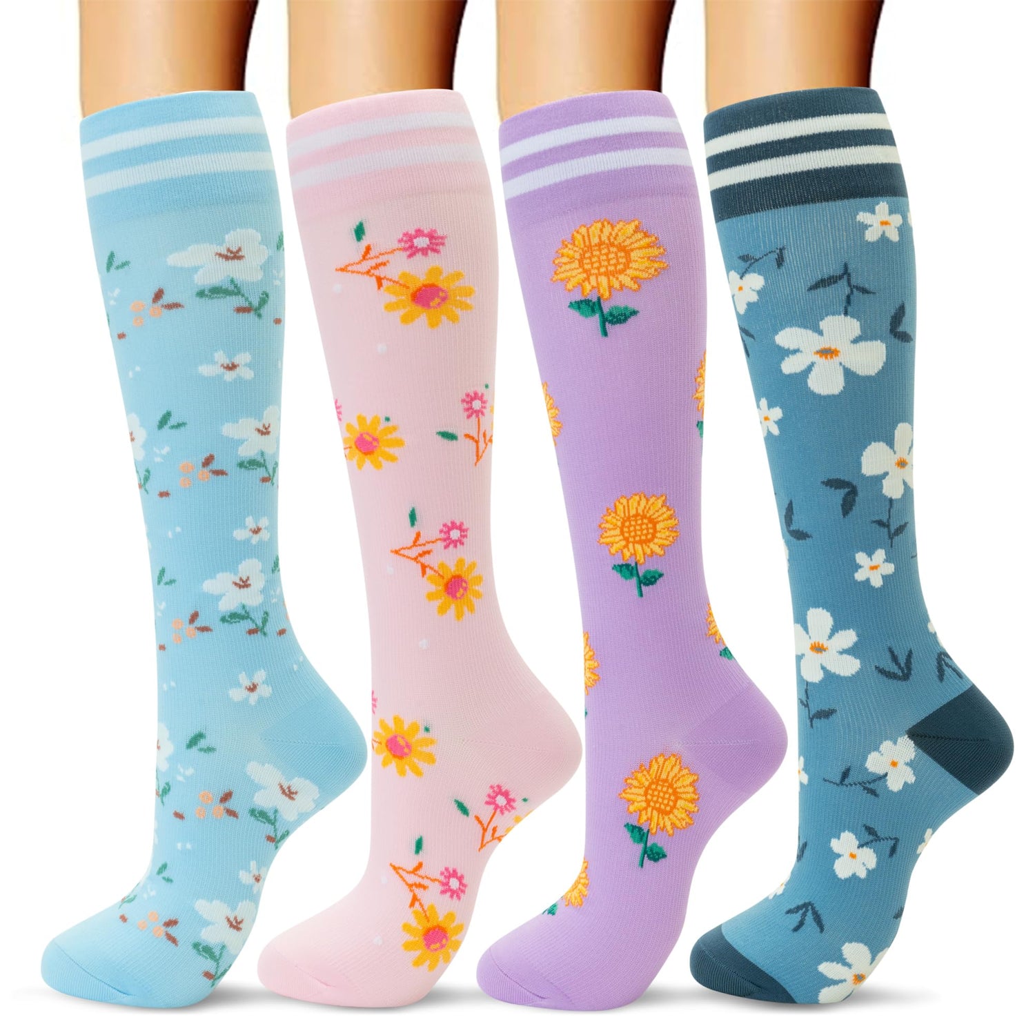 fenglaoda Compression Socks for Women Floral Pattern 4 Pairs