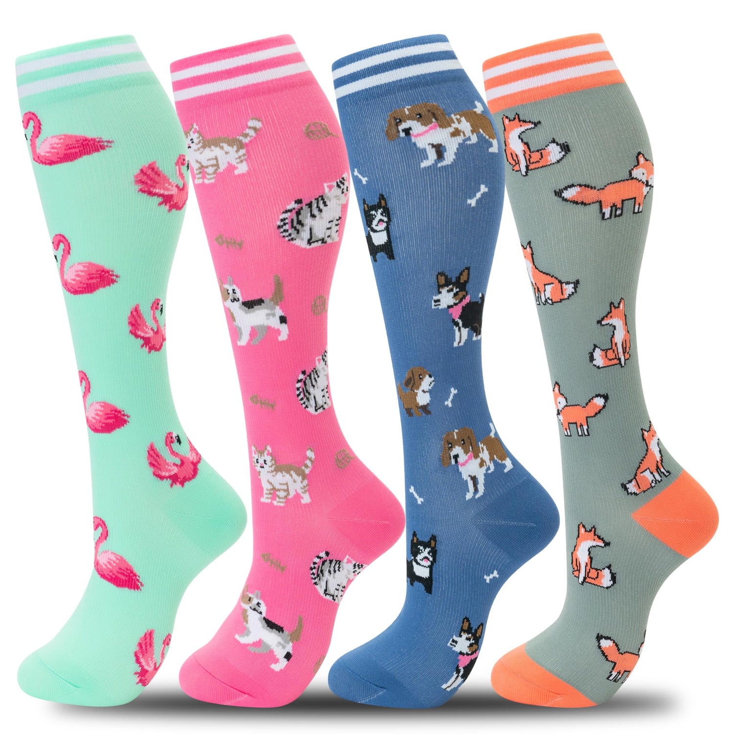 fenglaoda Compression Socks for Women Men Animal Pattern 4 Pairs