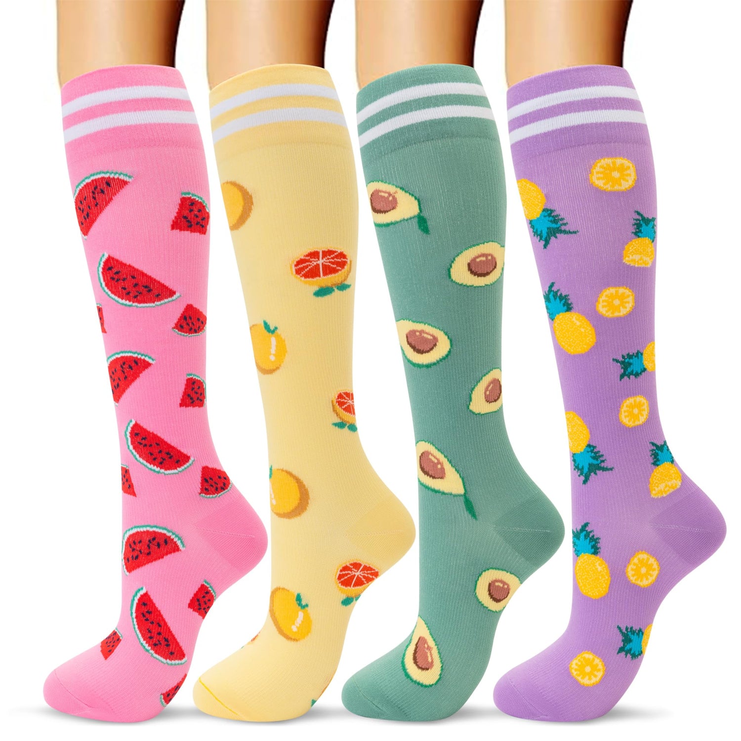 fenglaoda Compression Socks for Women Fruits Pattern 4 Pairs