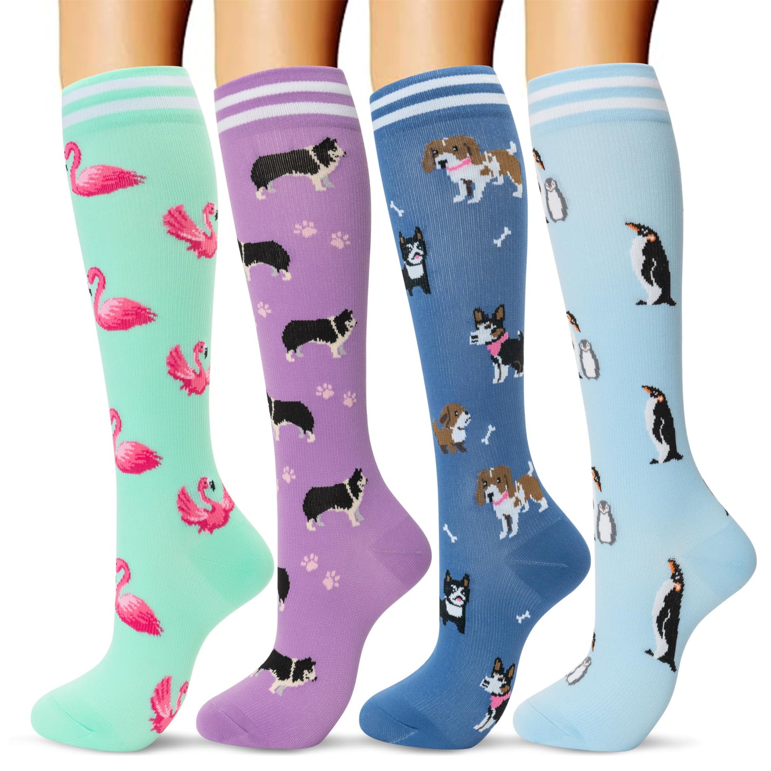 fenglaoda Compression Socks for Women Men Animal Pattern 4 Pairs
