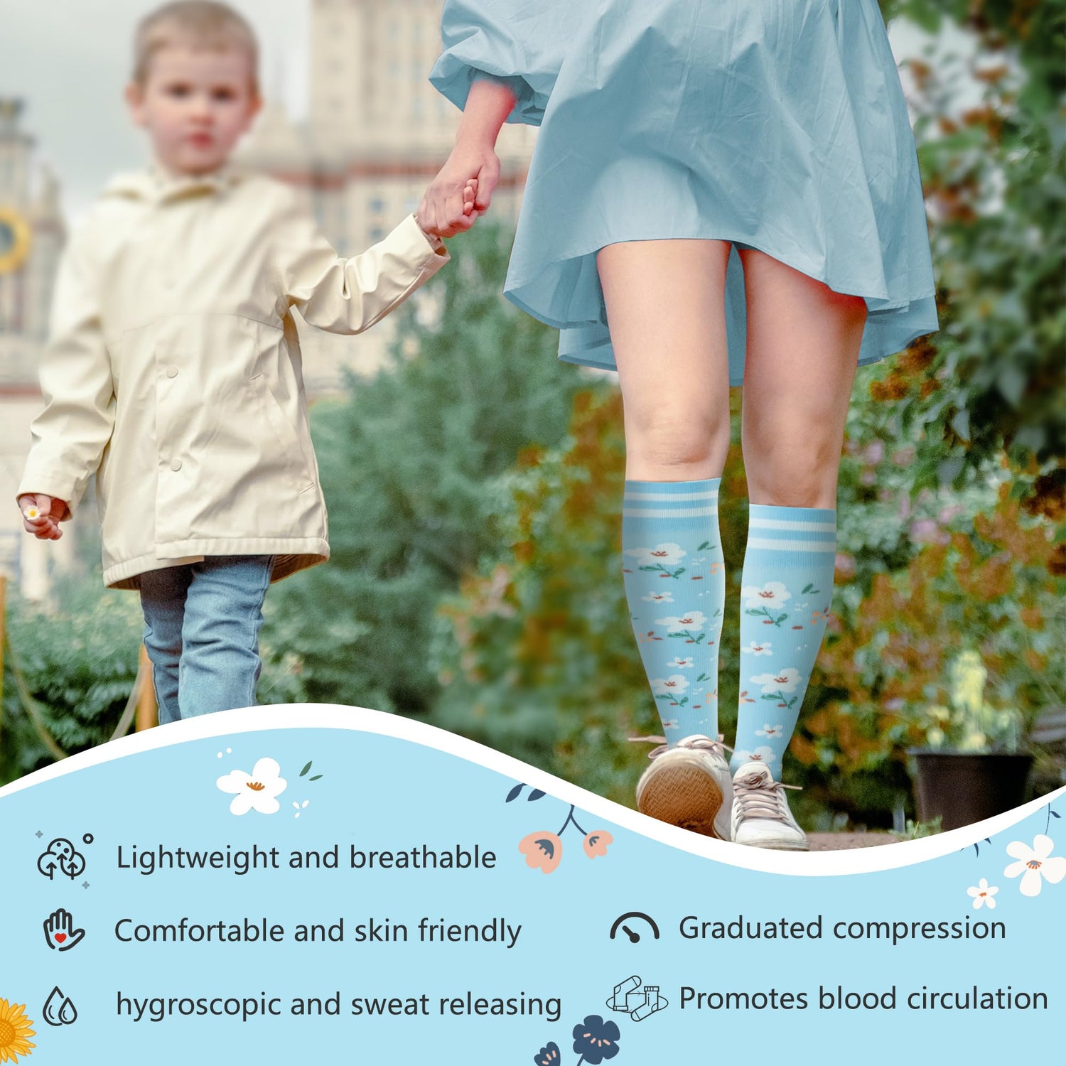 fenglaoda Compression Socks for Women Floral Pattern 4 Pairs