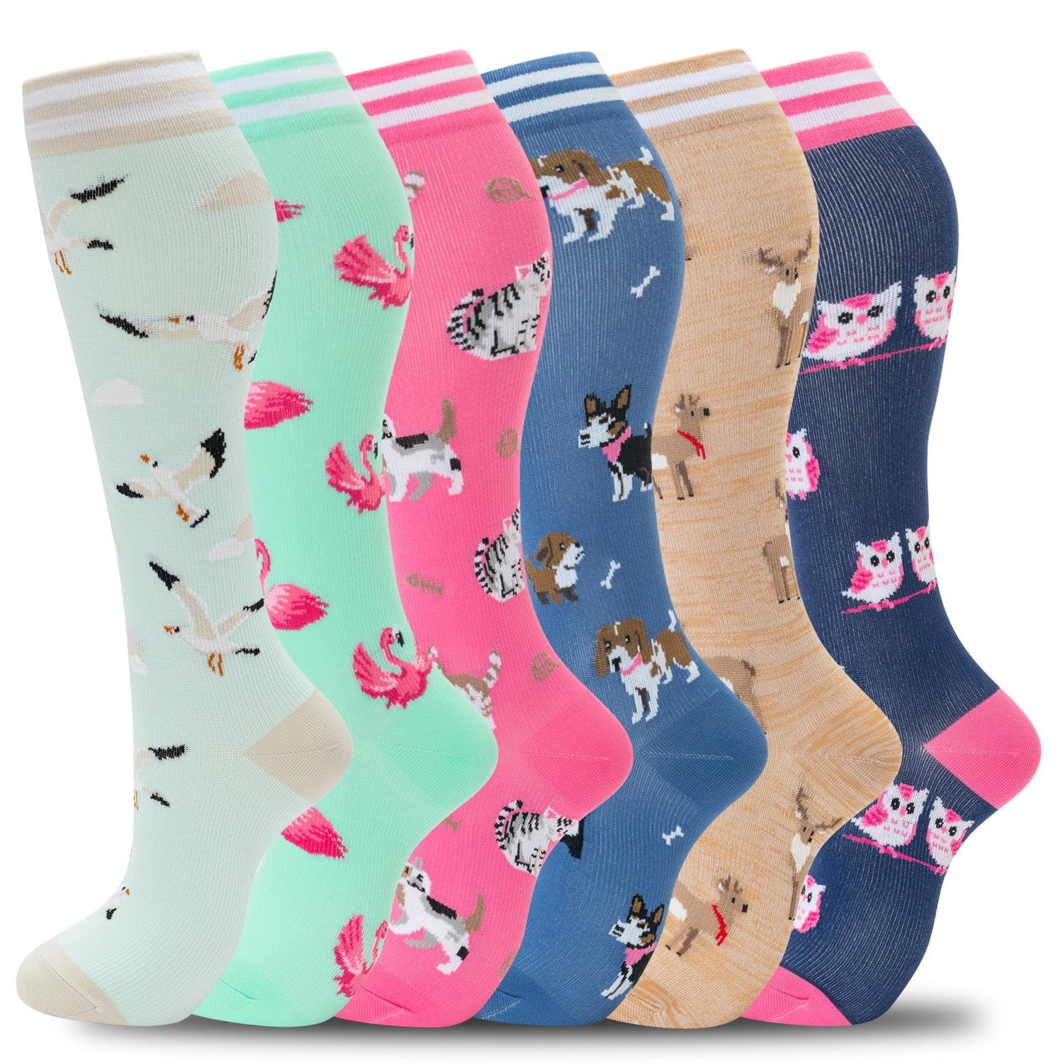 fenglaoda Compression Socks for Women Men Animal Pattern 6 Pairs