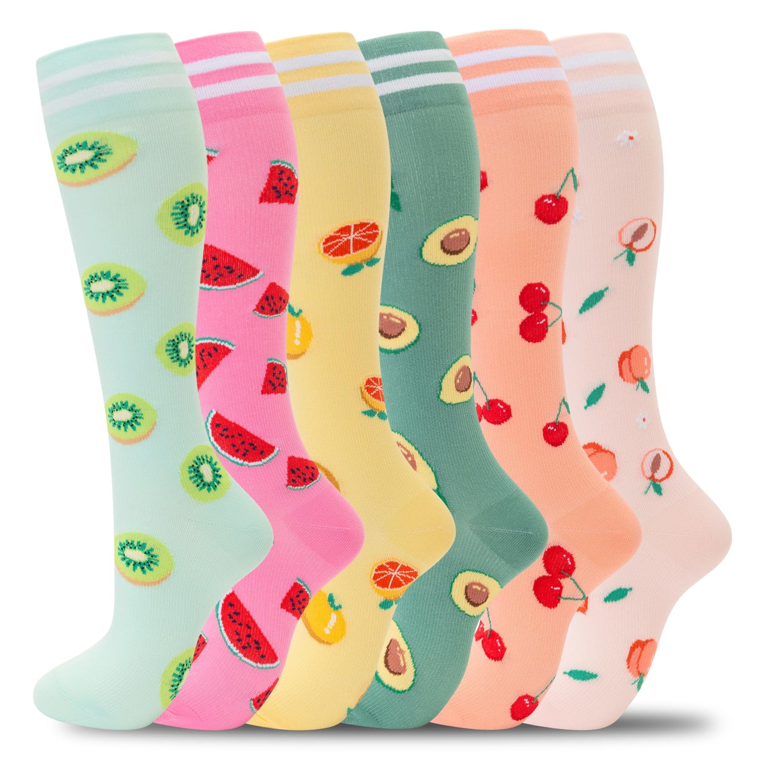 fenglaoda Compression Socks for Women Fruits Pattern 6 Pairs