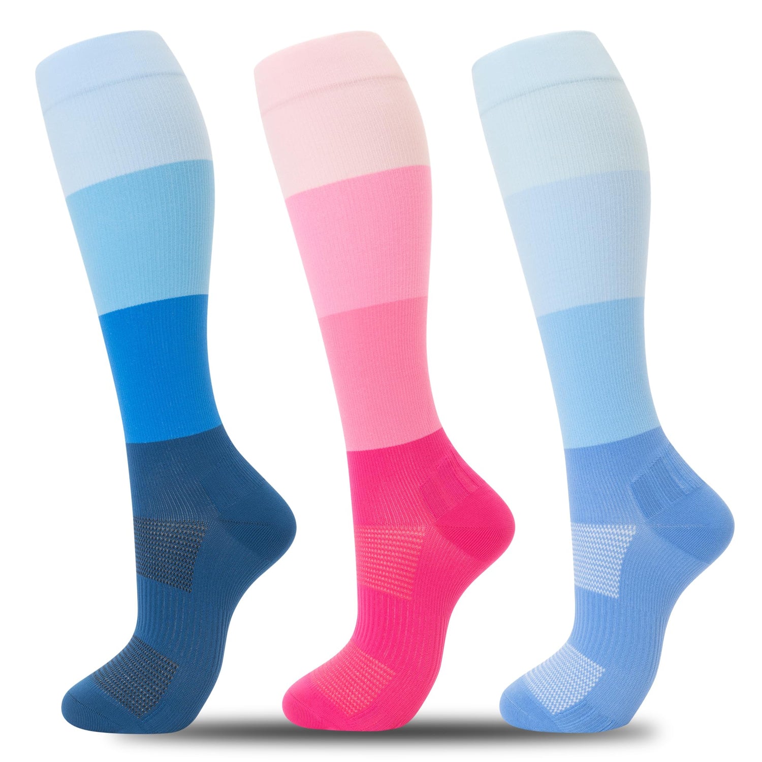 Calcetines de compresión fenglaoda para mujeres y hombres, 3 pares, color degradado