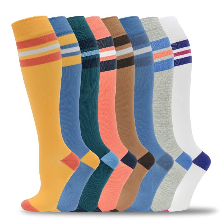 Calcetines de compresión fenglaoda para hombre y mujer, 8 pares, a rayas