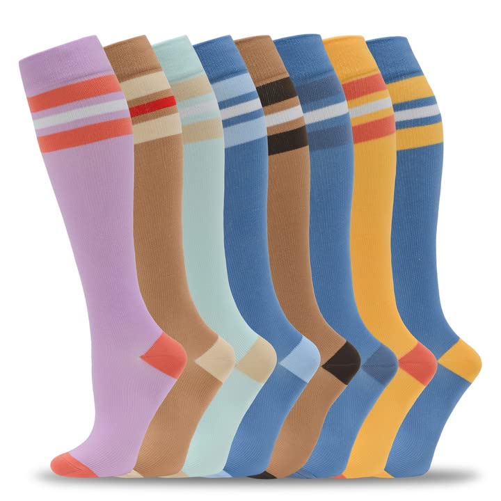 Calcetines de compresión fenglaoda para hombre y mujer, 8 pares, a rayas