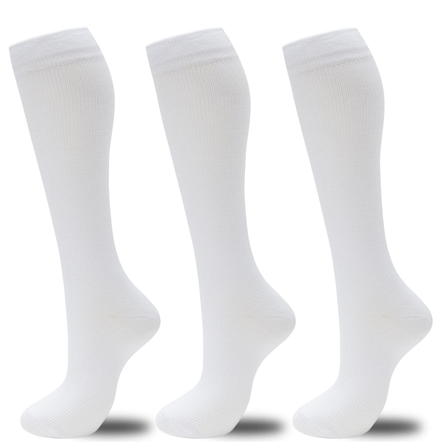 Calcetines de compresión fenglaoda para mujer y hombre, 3 pares, color blanco