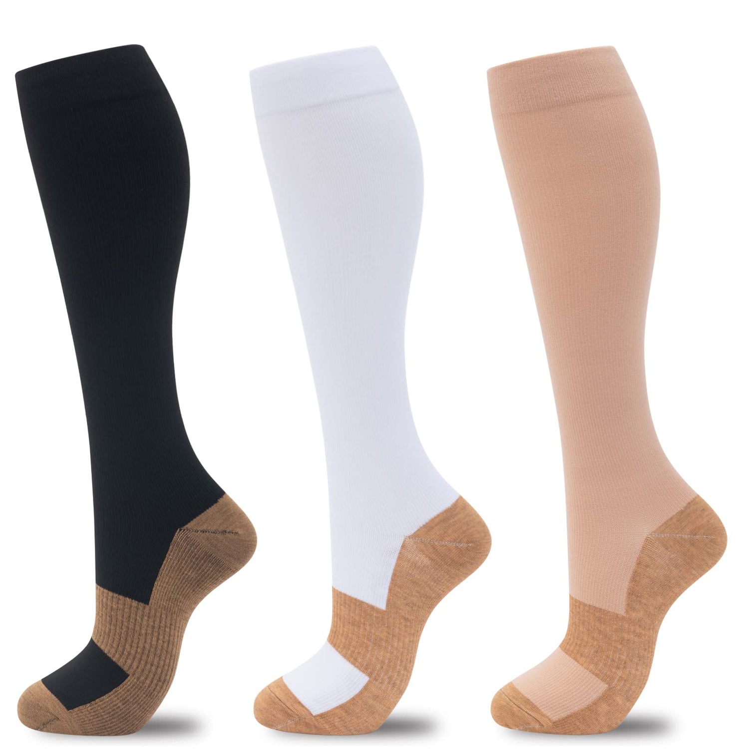 Calcetines de compresión de cobre Fenglaoda para mujeres y hombres, 3 pares