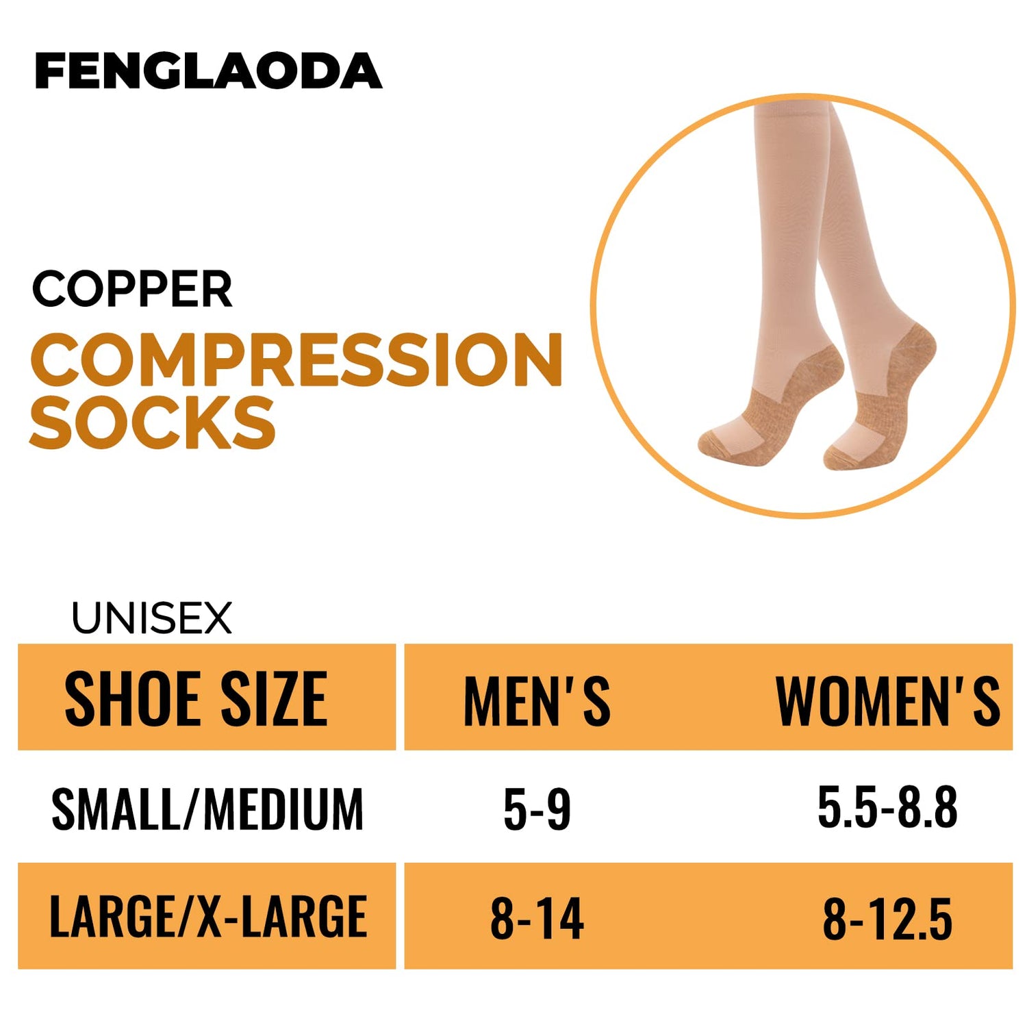 Calcetines de compresión de cobre fenglaoda para hombres y mujeres, 8 pares