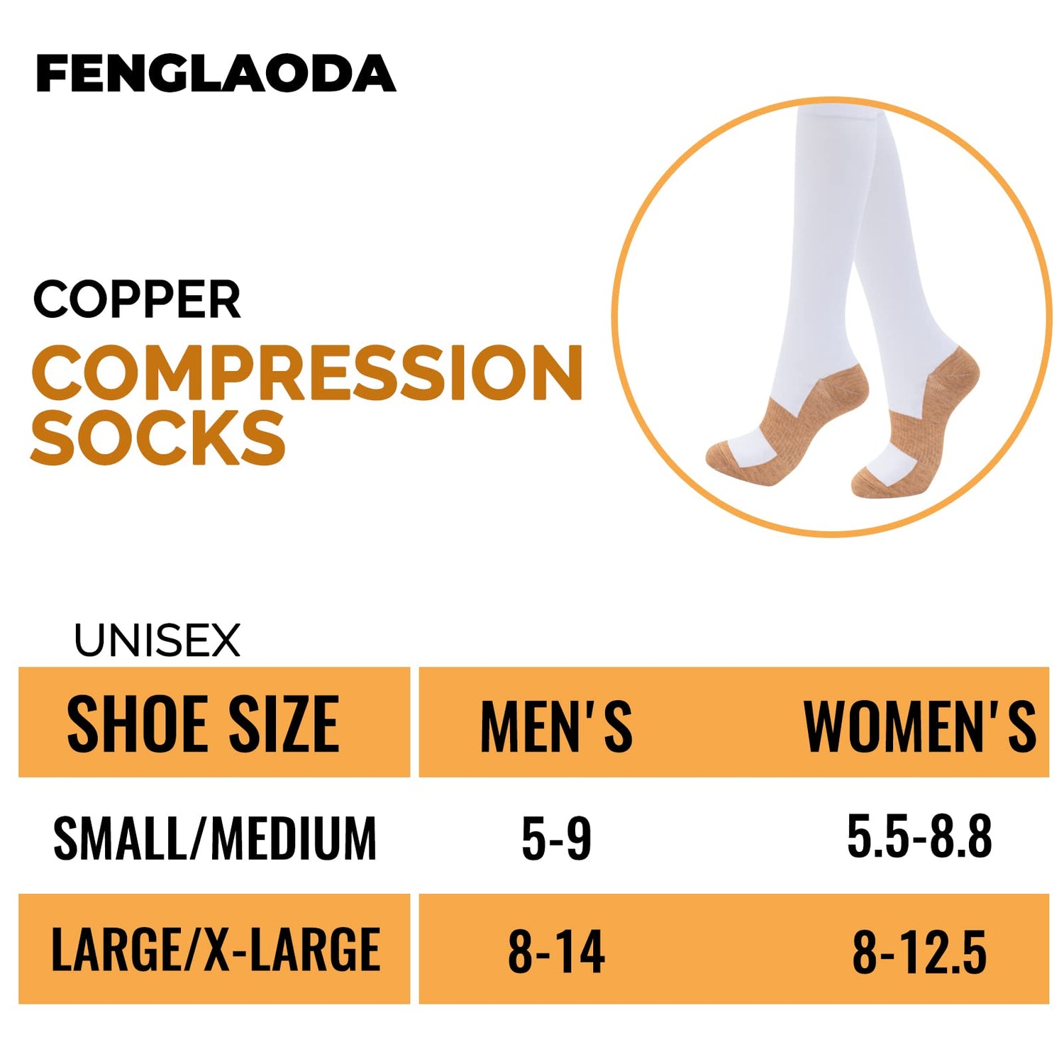 Calcetines de compresión de cobre fenglaoda para hombres y mujeres, 8 pares