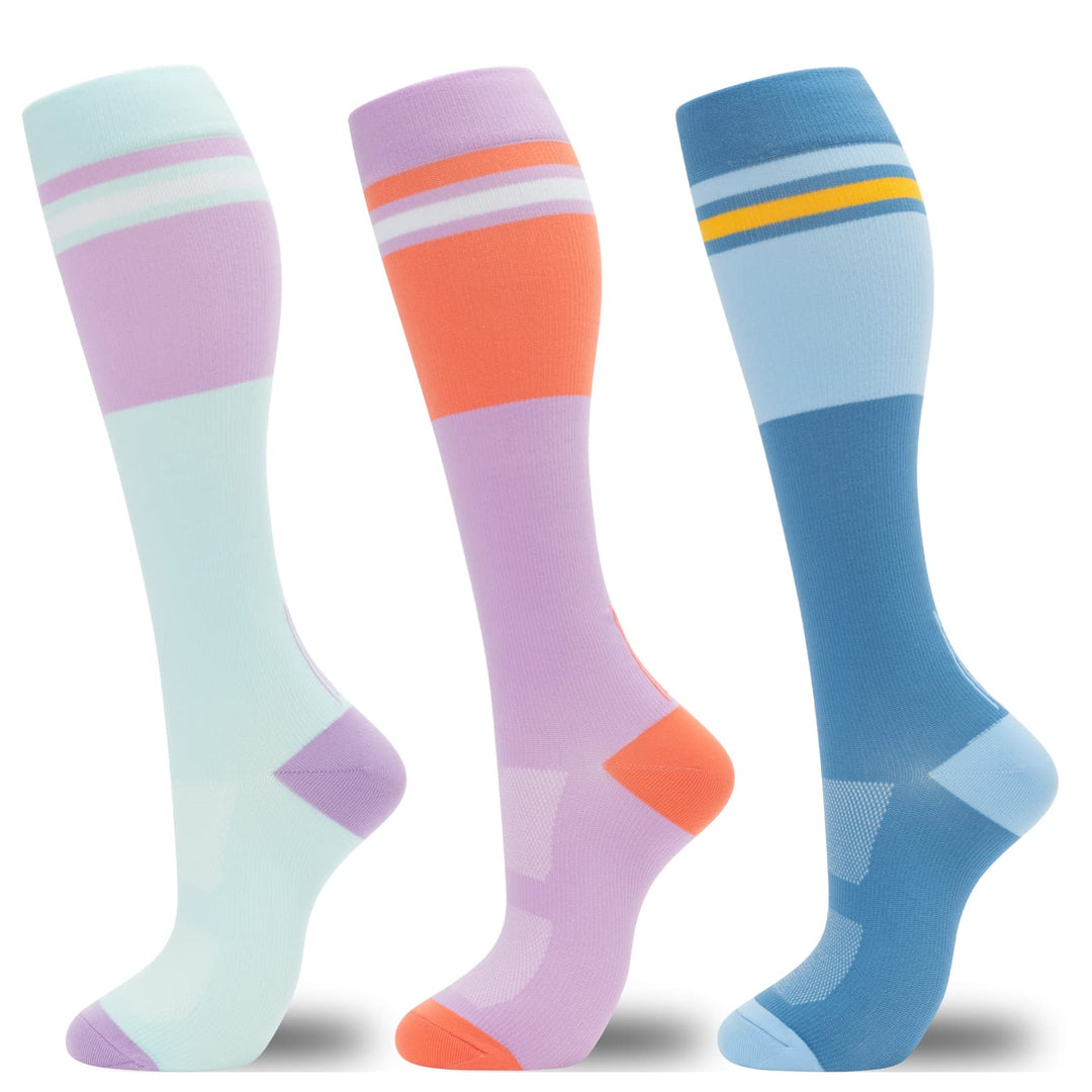 fenglaoda Compression Socks for Women 3 Pairs Colorblock