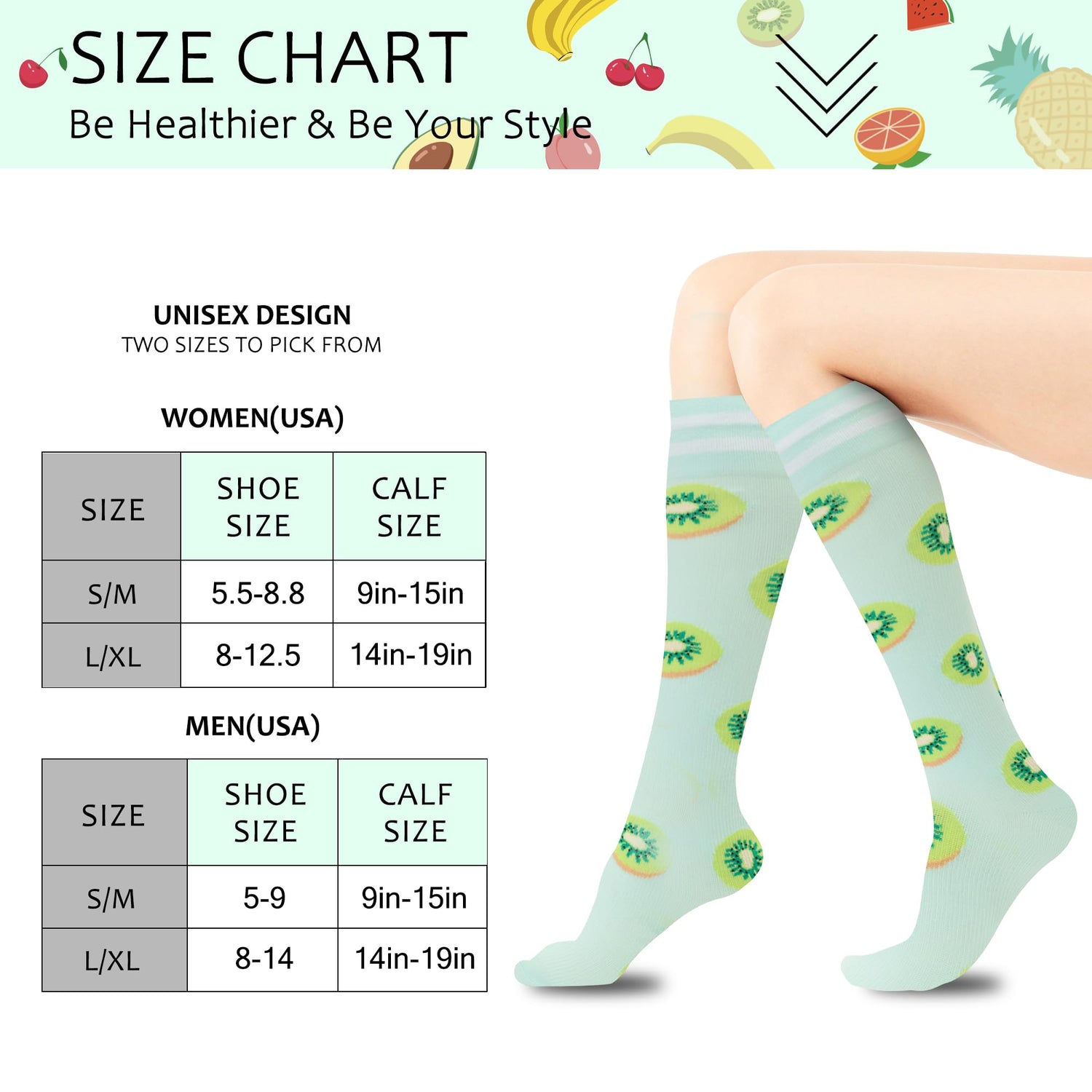 fenglaoda Compression Socks for Women Fruits Pattern 6 Pairs