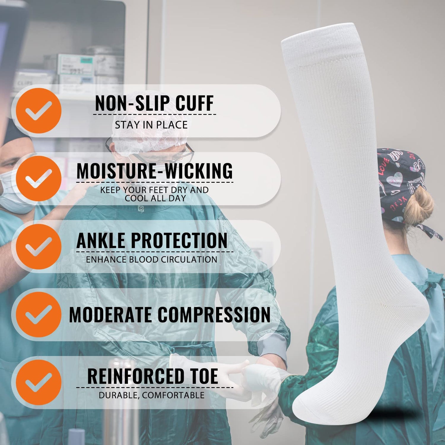 Calcetines de compresión fenglaoda para mujeres y hombres, 6 pares, color blanco