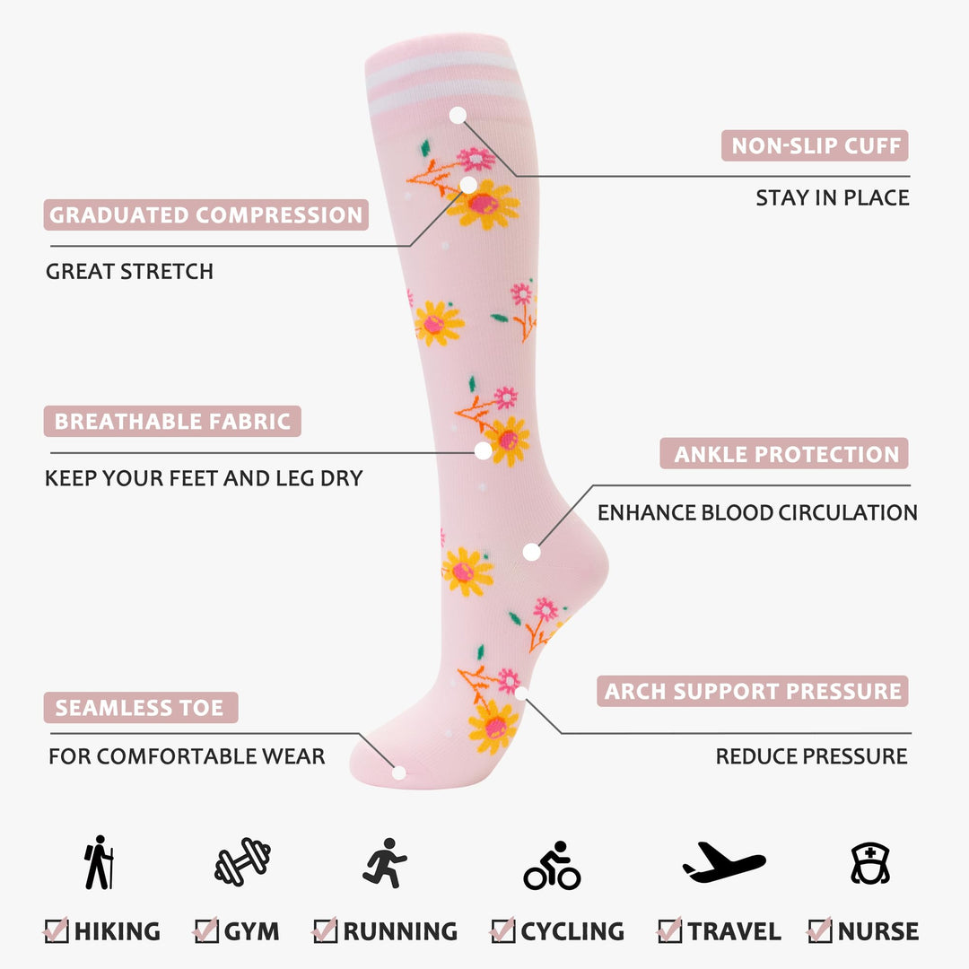 fenglaoda Compression Socks for Women Floral Pattern 4 Pairs