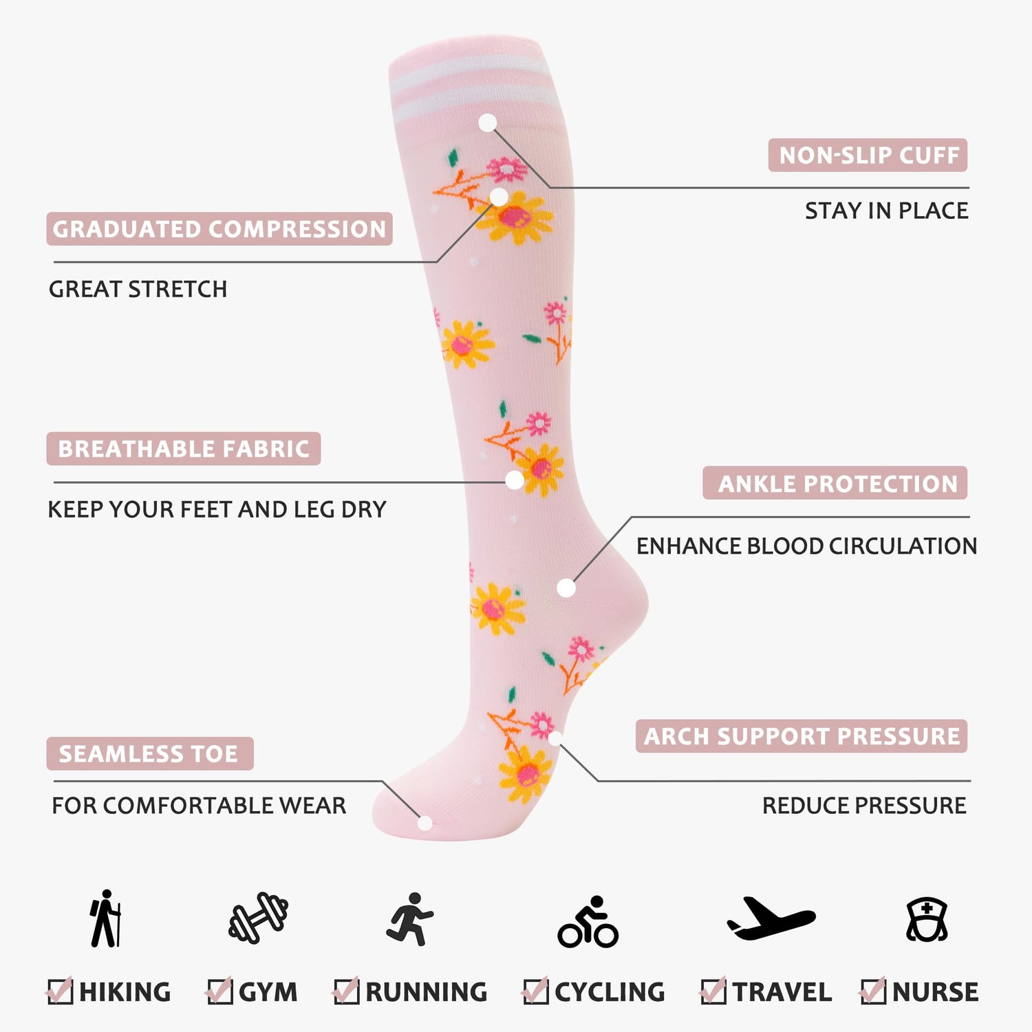 Calcetines de compresión fenglaoda para mujer con estampado floral, 4 pares