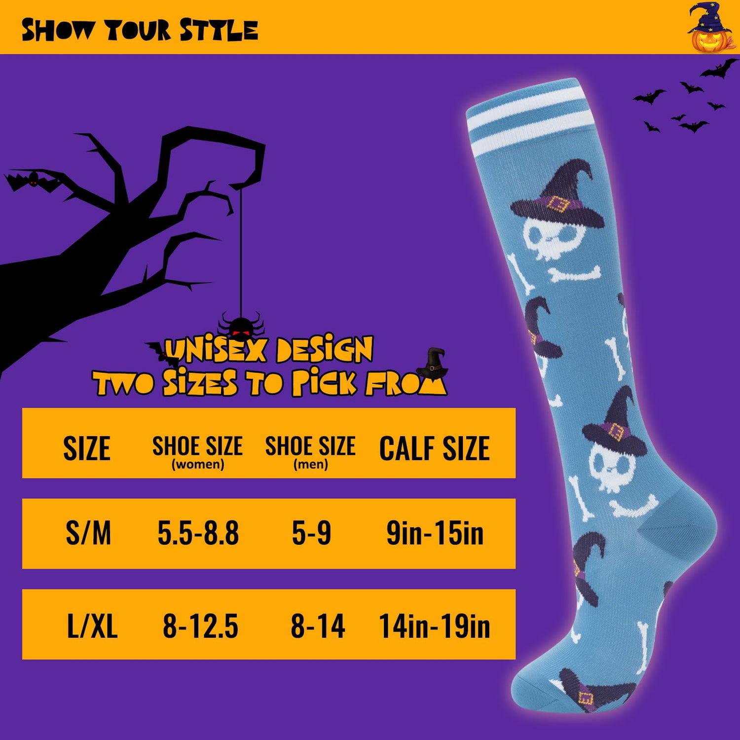 Calcetines de compresión fenglaoda para mujeres y hombres, 6 pares, Halloween