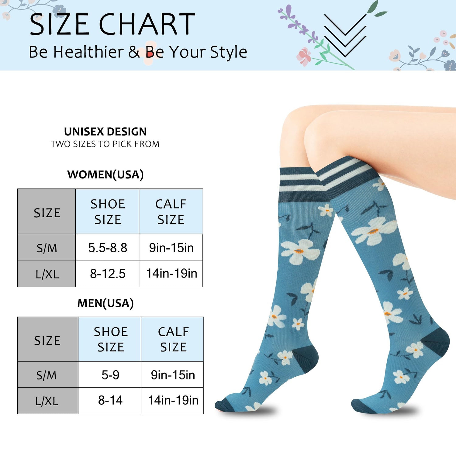 Calcetines de compresión fenglaoda para mujer con estampado floral, 6 pares