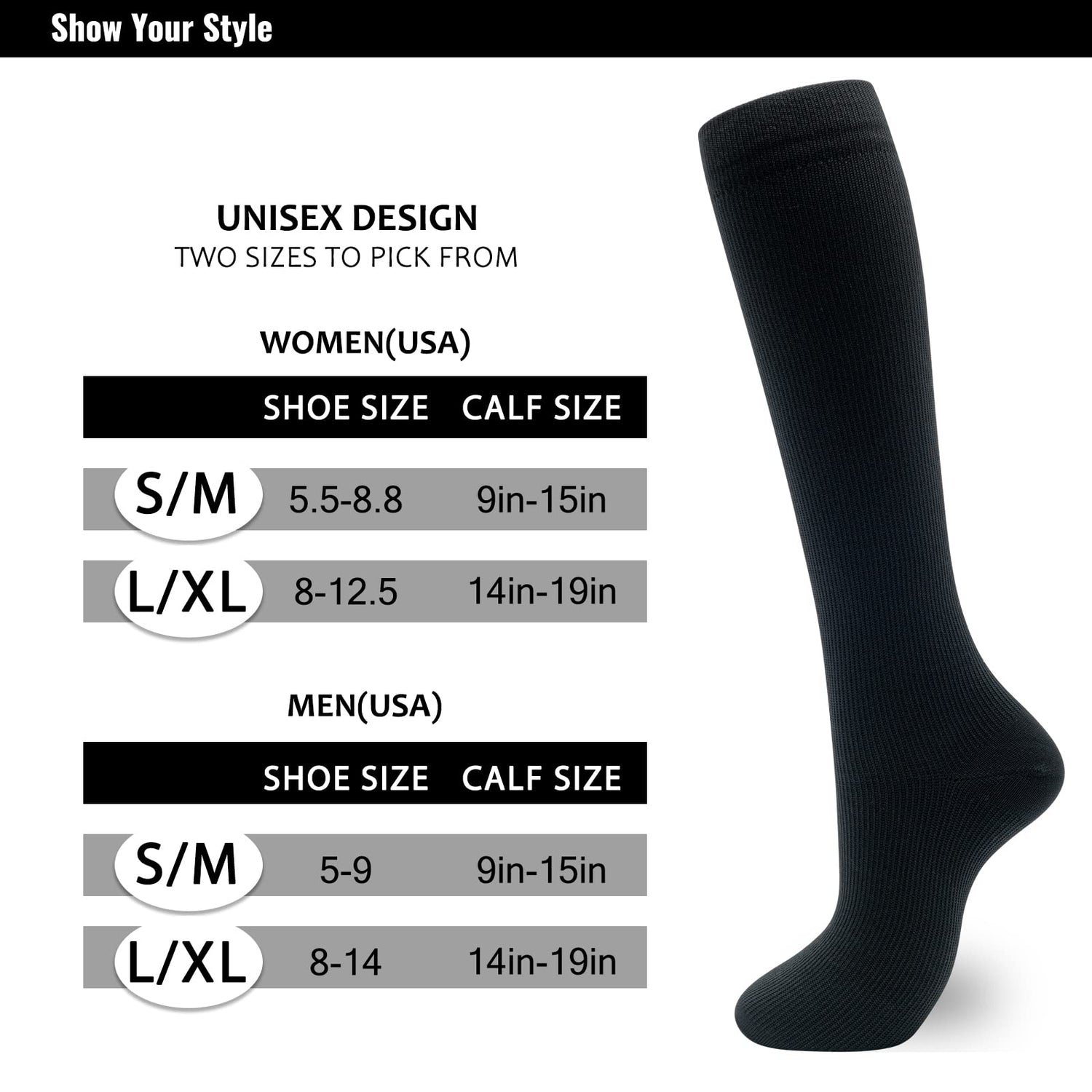 Calcetines de compresión fenglaoda para mujeres y hombres, 3 pares, color negro