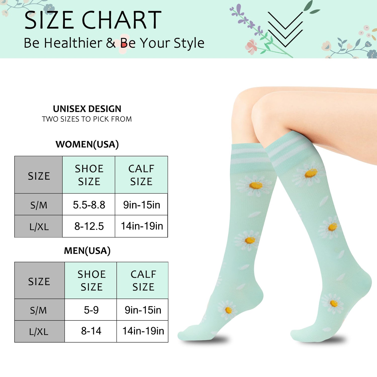 Calcetines de compresión fenglaoda para mujer con estampado floral, 6 pares