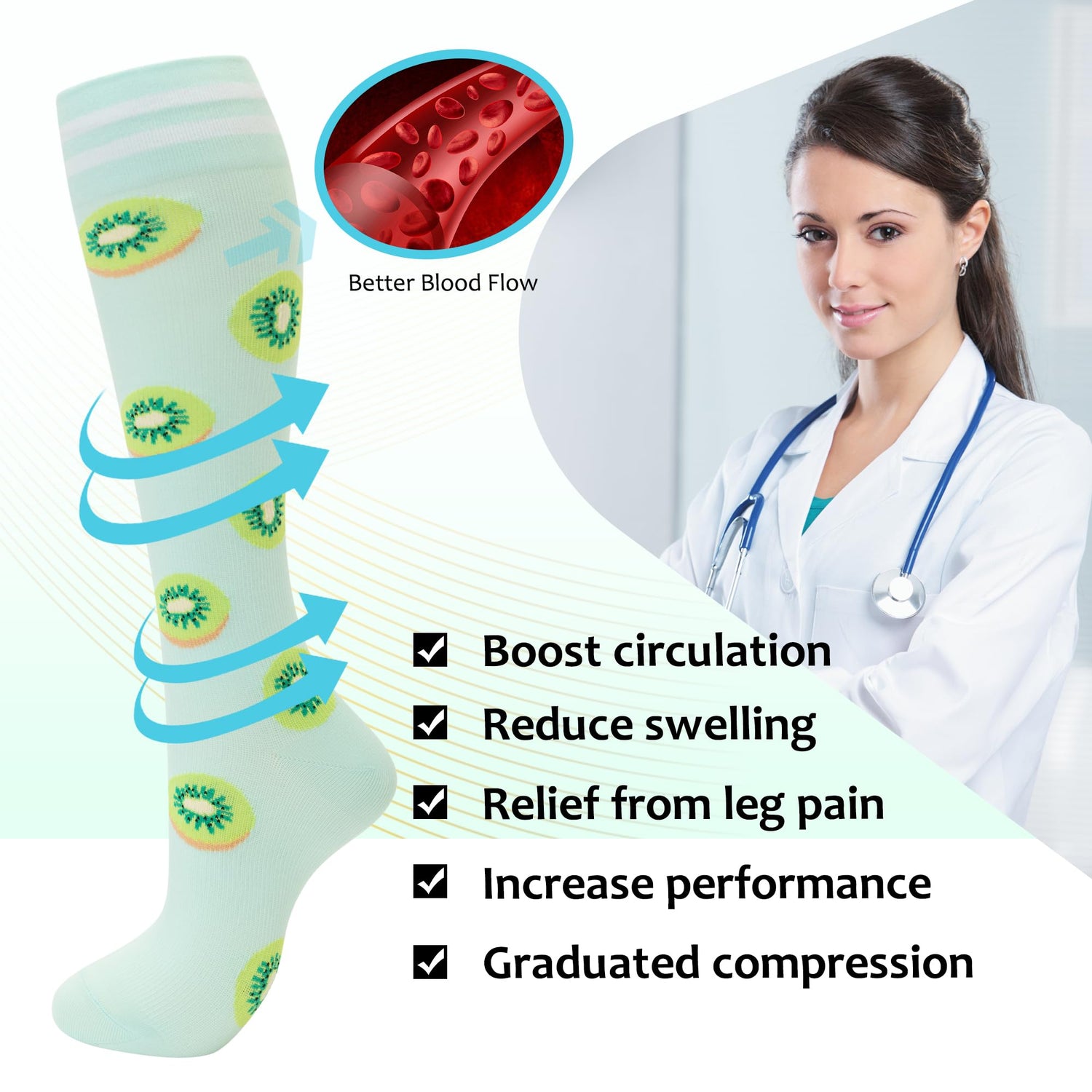 fenglaoda Compression Socks for Women Fruits Pattern 6 Pairs