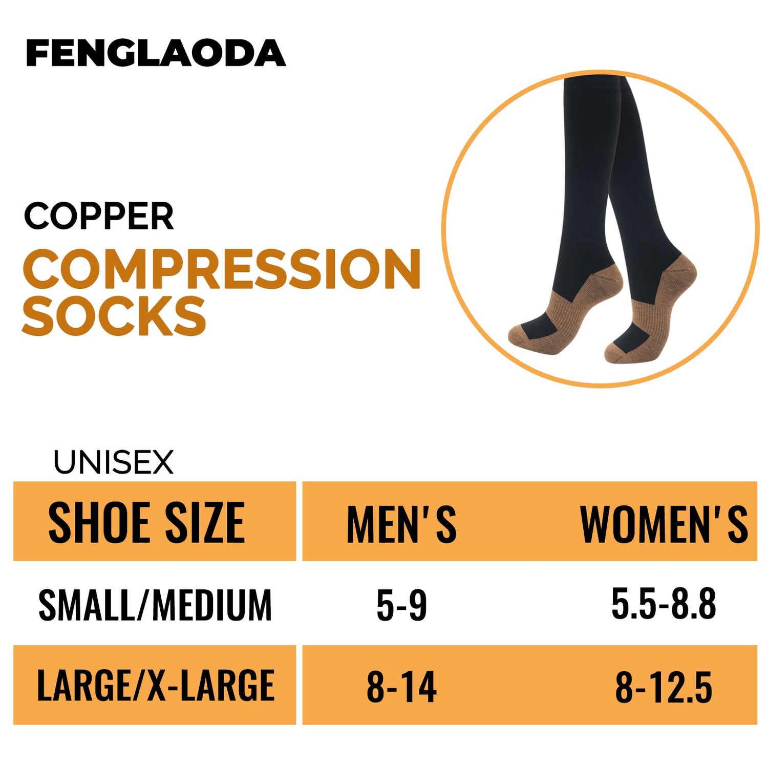 Calcetines de compresión de cobre fenglaoda para hombres y mujeres, 8 pares