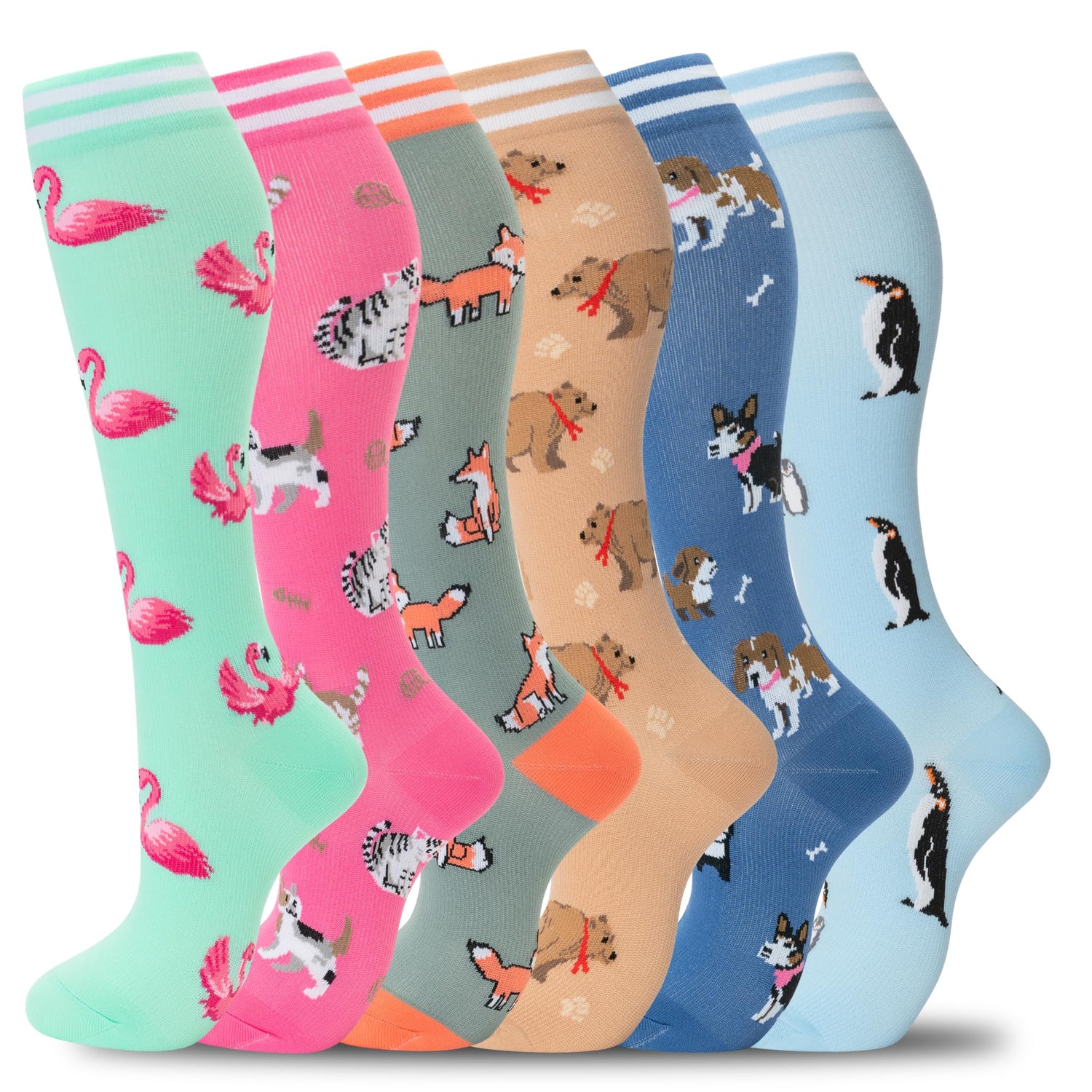 fenglaoda Compression Socks for Women Men Animal Pattern 6 Pairs