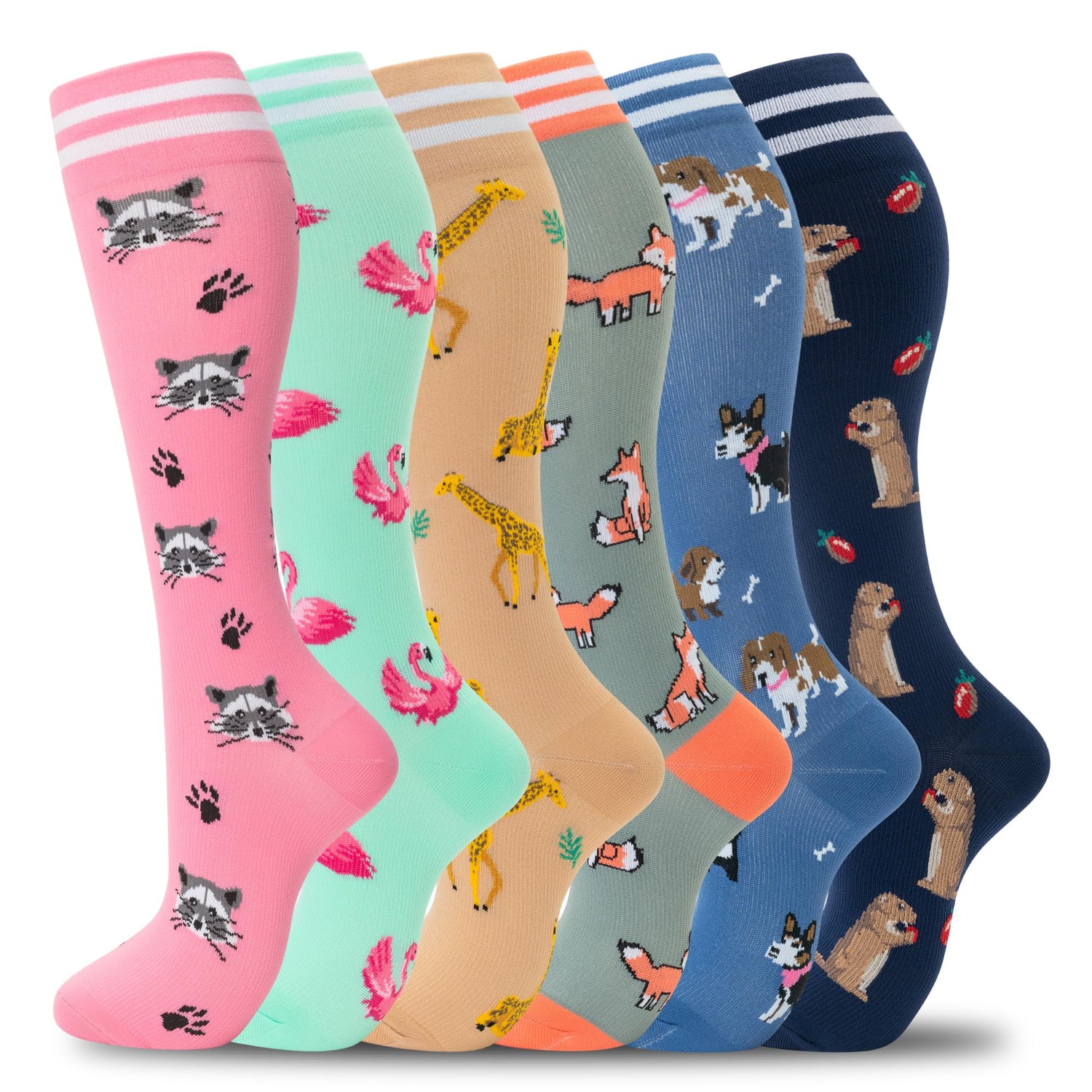 Calcetines de compresión fenglaoda para mujeres y hombres con estampado animal, 6 pares