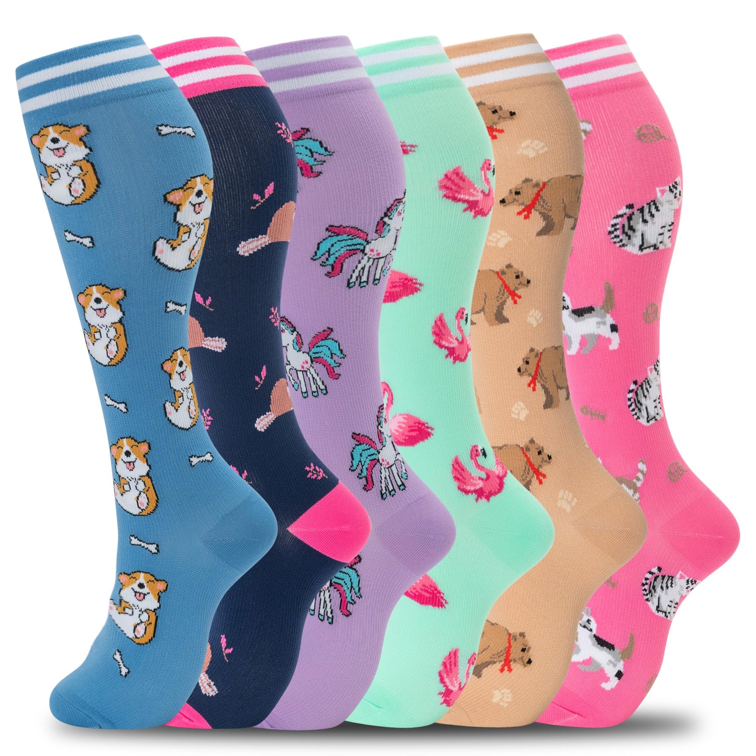 fenglaoda Compression Socks for Women Men Animal Pattern 6 Pairs