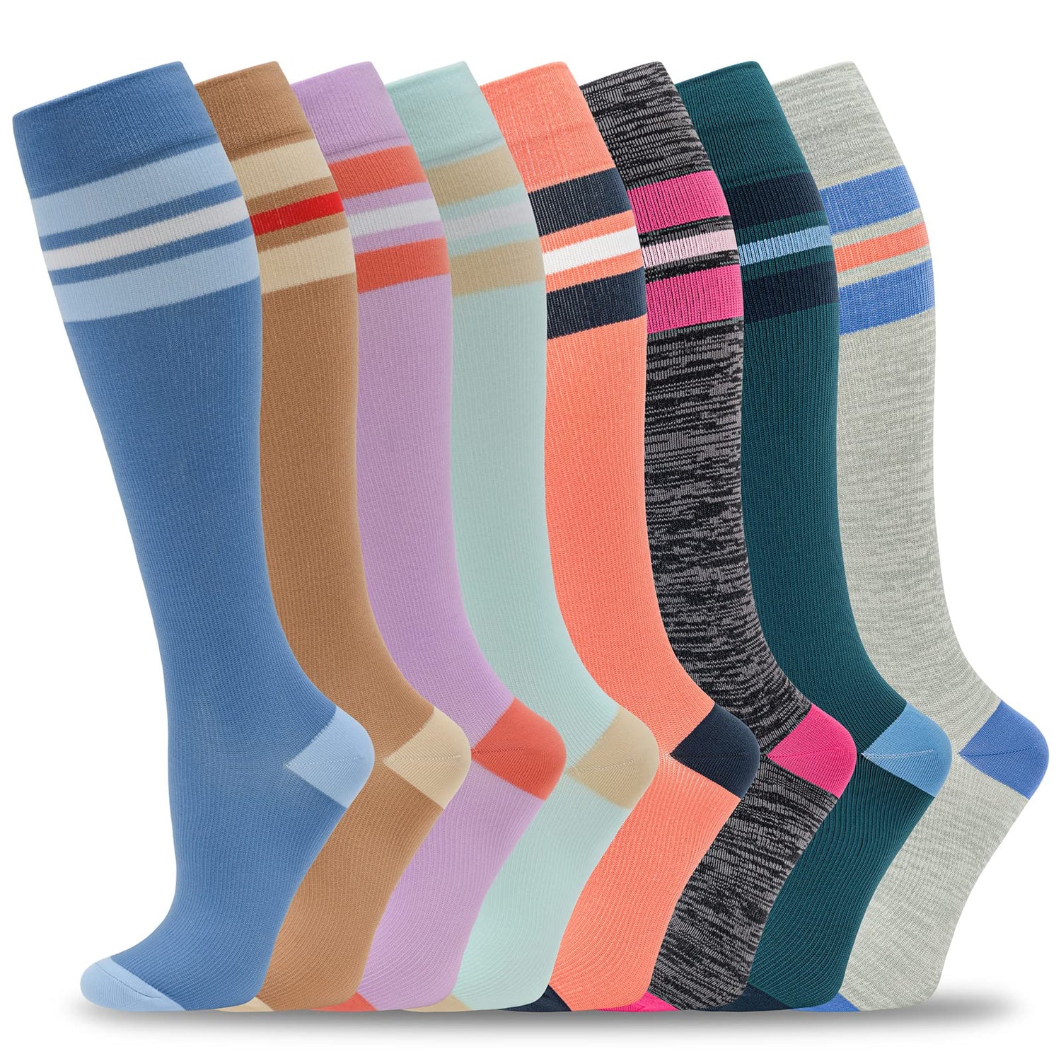 Calcetines de compresión fenglaoda para hombre y mujer, 8 pares, a rayas