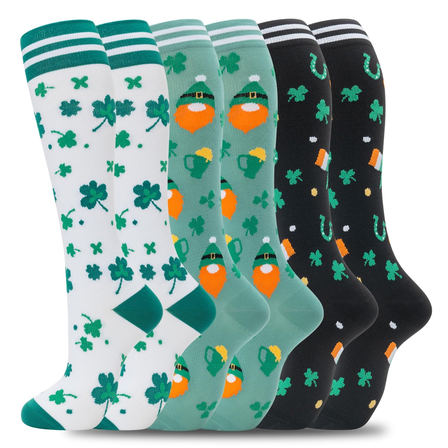 Calcetines de compresión fenglaoda para mujeres y hombres, 6 pares, día de San Patricio