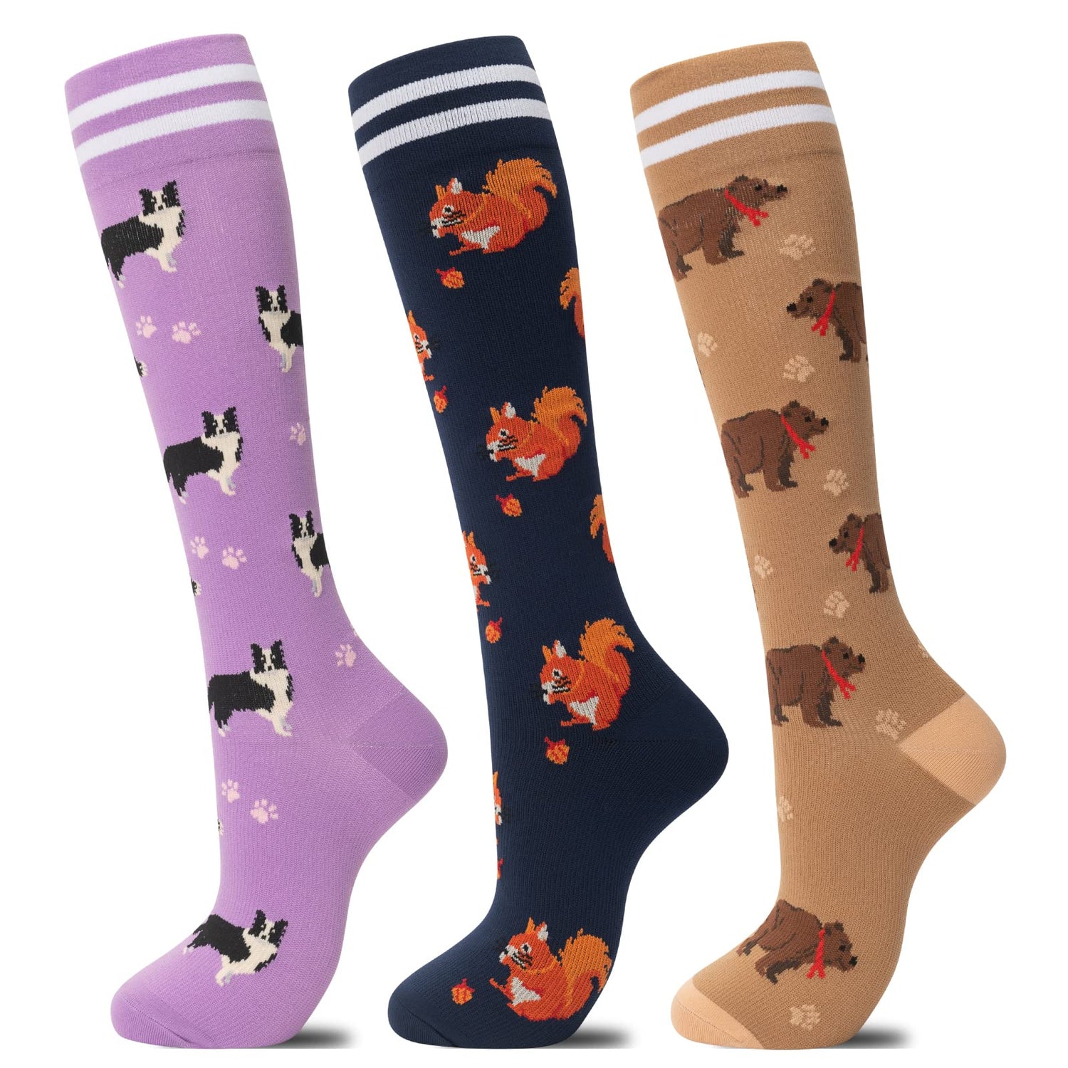 Calcetines de compresión fenglaoda para mujer y hombre con estampado animal, 3 pares