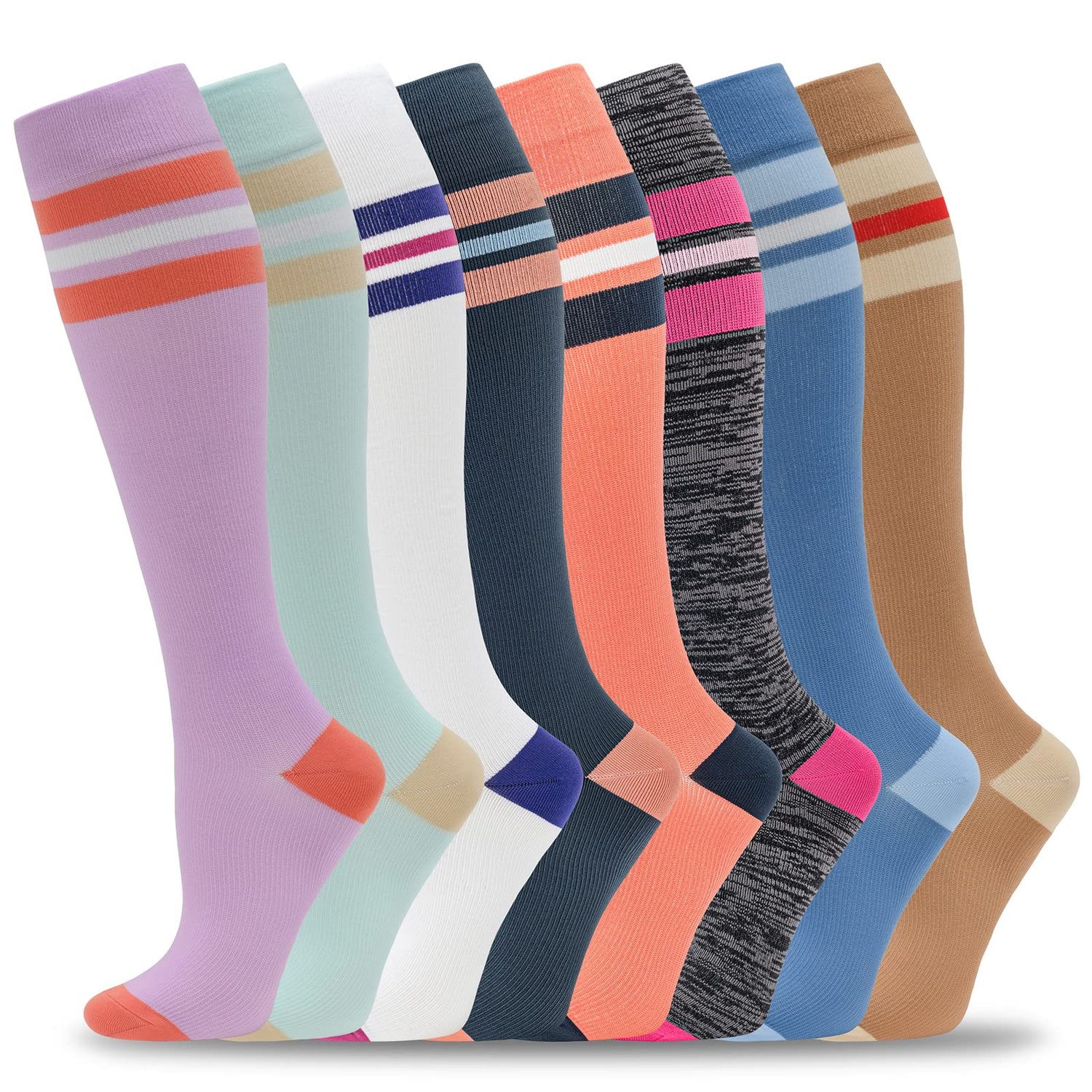 Calcetines de compresión fenglaoda para hombre y mujer, 8 pares, a rayas