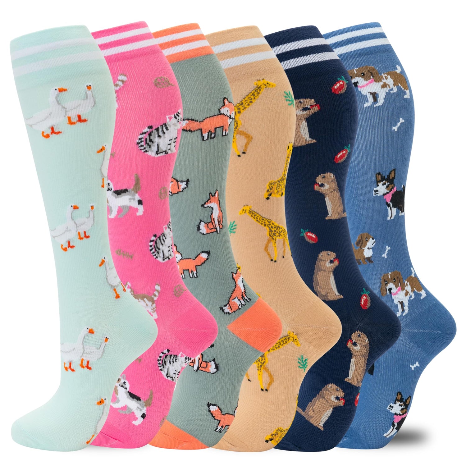 fenglaoda Compression Socks for Women Men Animal Pattern 6 Pairs