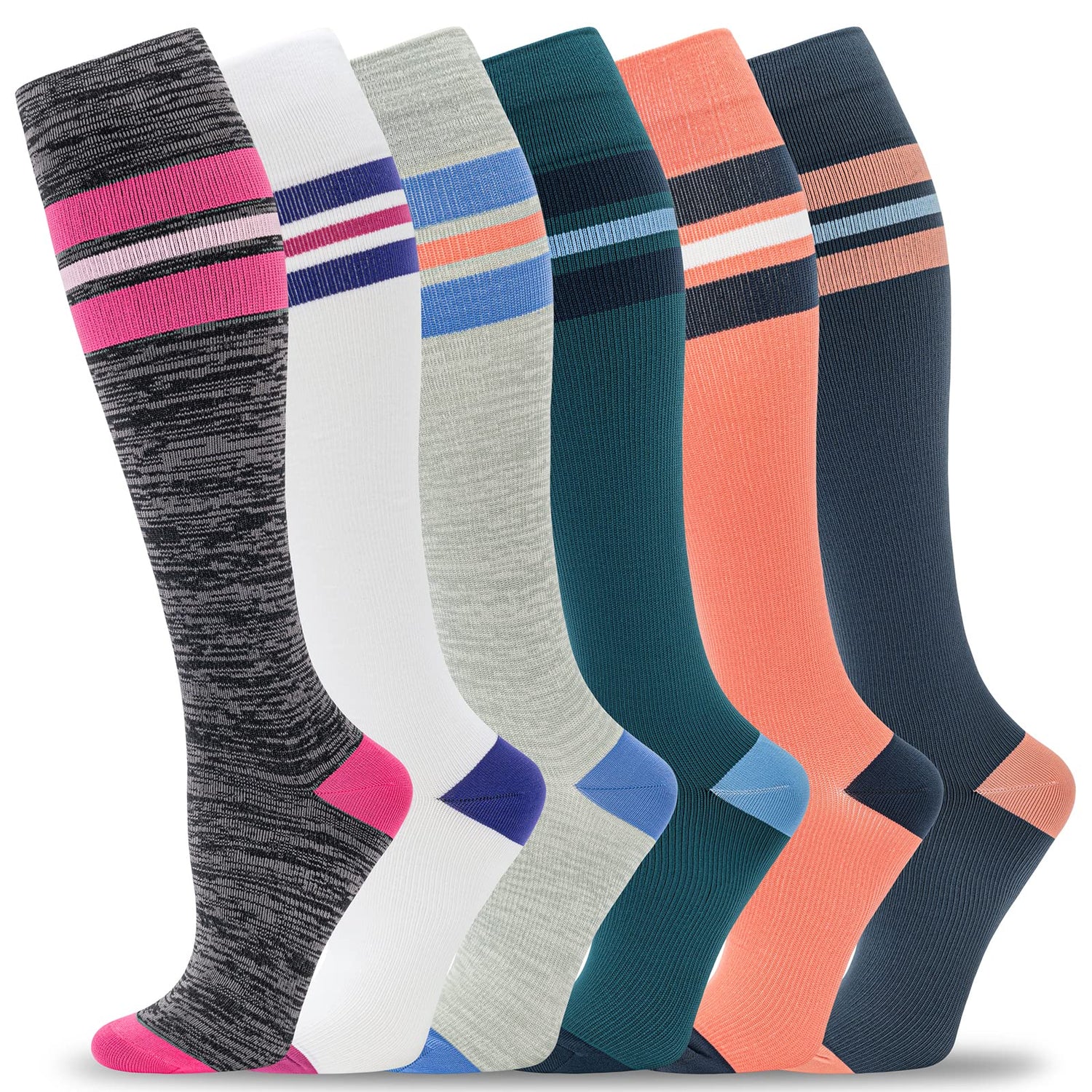 Calcetines de compresión fenglaoda para mujeres y hombres, 6 pares, a rayas